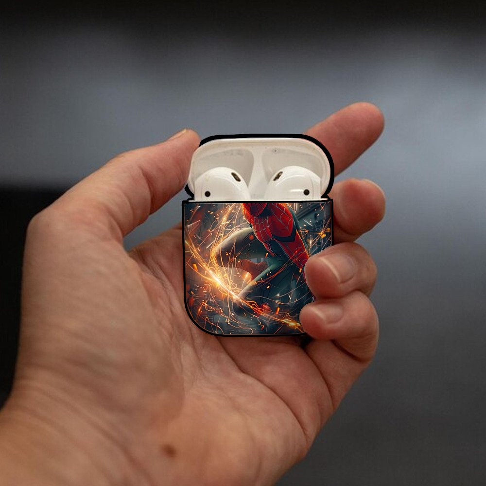 Spider Man スパイダーマン AirPods 第2世代保護ケース ハードシェル ブラック 耐衝撃・防指紋・カラビナ付き