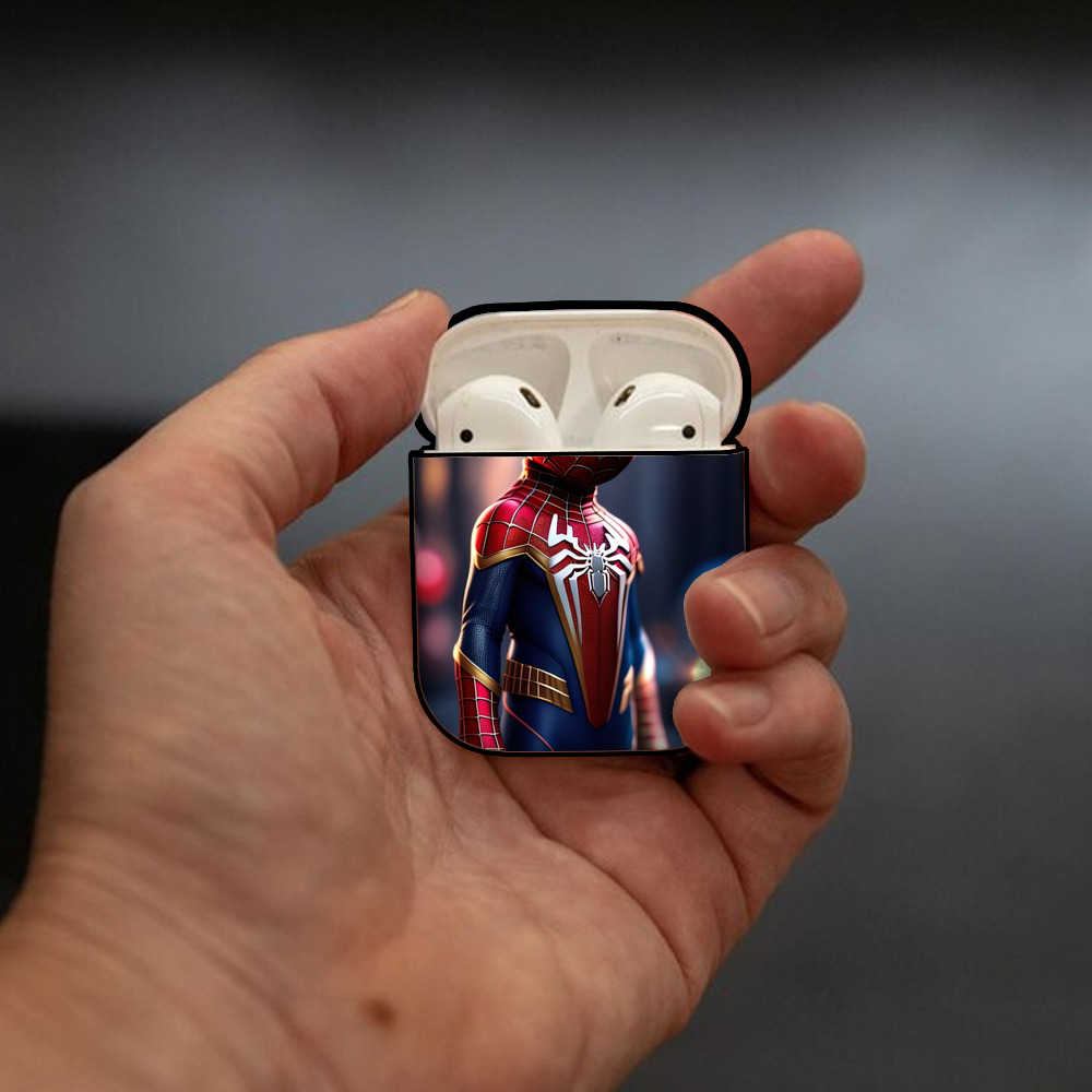Spider Man スパイダーマン AirPods 第2世代保護ケース ハードシェル ブラック 耐衝撃・防指紋・カラビナ付き