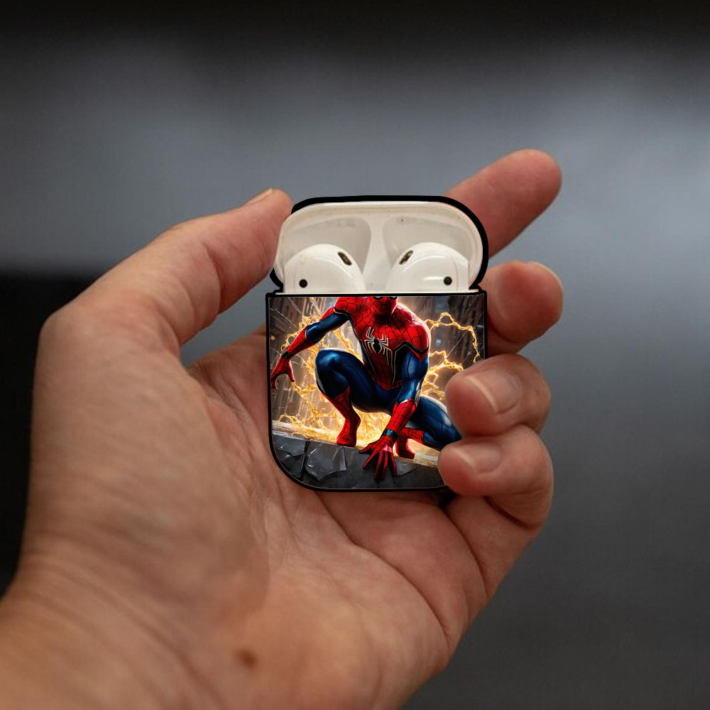 Spider Man スパイダーマン AirPods 第2世代保護ケース ハードシェル ブラック 耐衝撃・防指紋・カラビナ付き