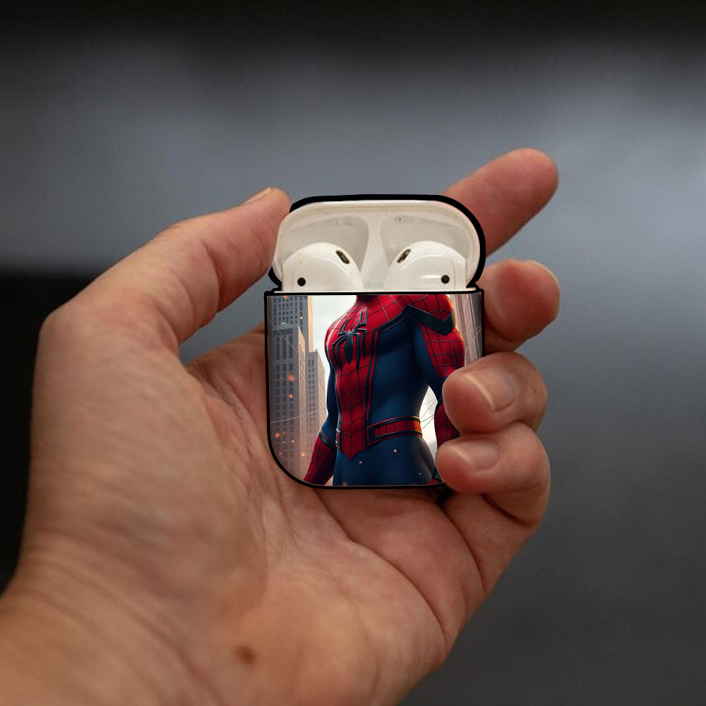 Spider Man スパイダーマン AirPods 第2世代保護ケース ハードシェル ブラック 耐衝撃・防指紋・カラビナ付き