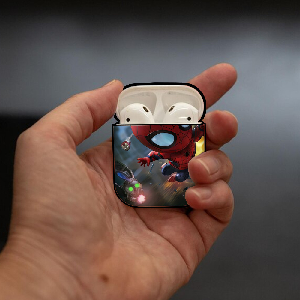 Spider Man スパイダーマン AirPods 第2世代保護ケース ハードシェル ブラック 耐衝撃・防指紋・カラビナ付き