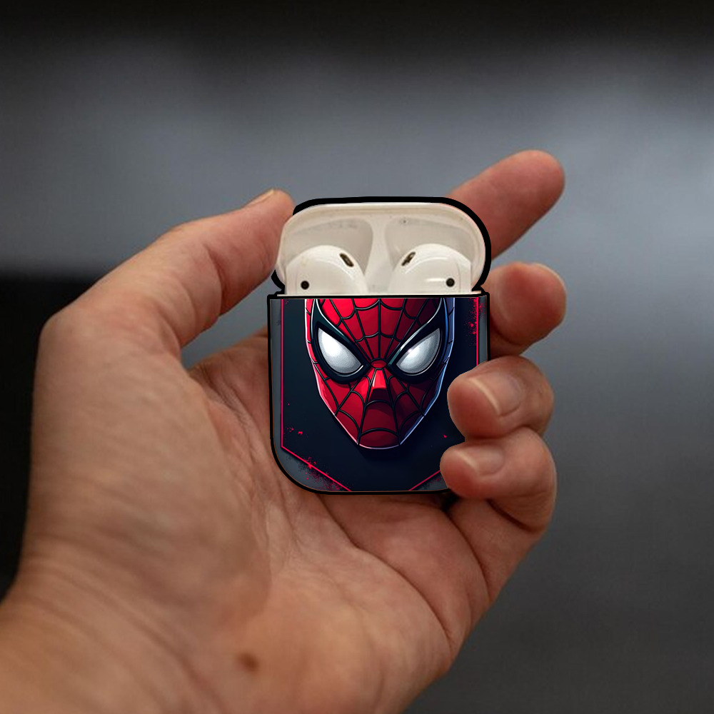 Spider Man スパイダーマン AirPods 第2世代保護ケース ハードシェル ブラック 耐衝撃・防指紋・カラビナ付き