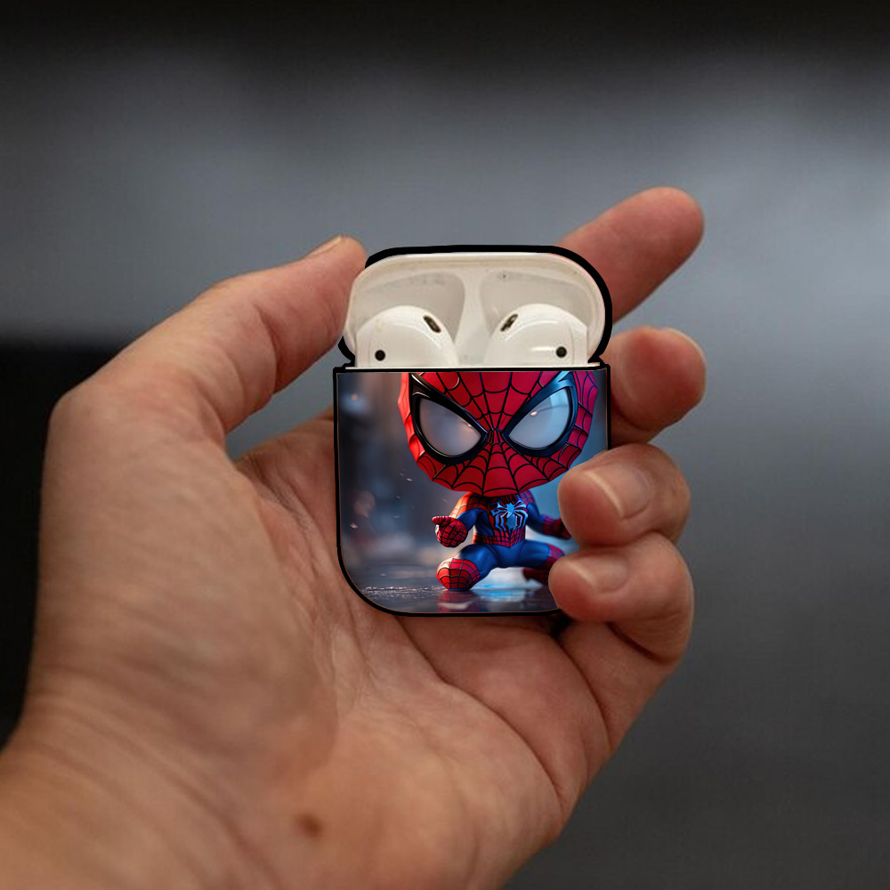 Spider Man スパイダーマン AirPods 第2世代保護ケース ハードシェル ブラック 耐衝撃・防指紋・カラビナ付き