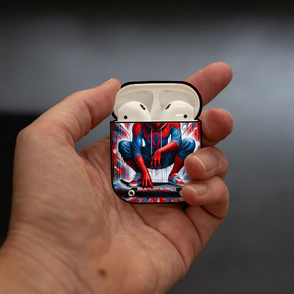 Spider Man スパイダーマン AirPods 第2世代保護ケース ハードシェル ブラック 耐衝撃・防指紋・カラビナ付き