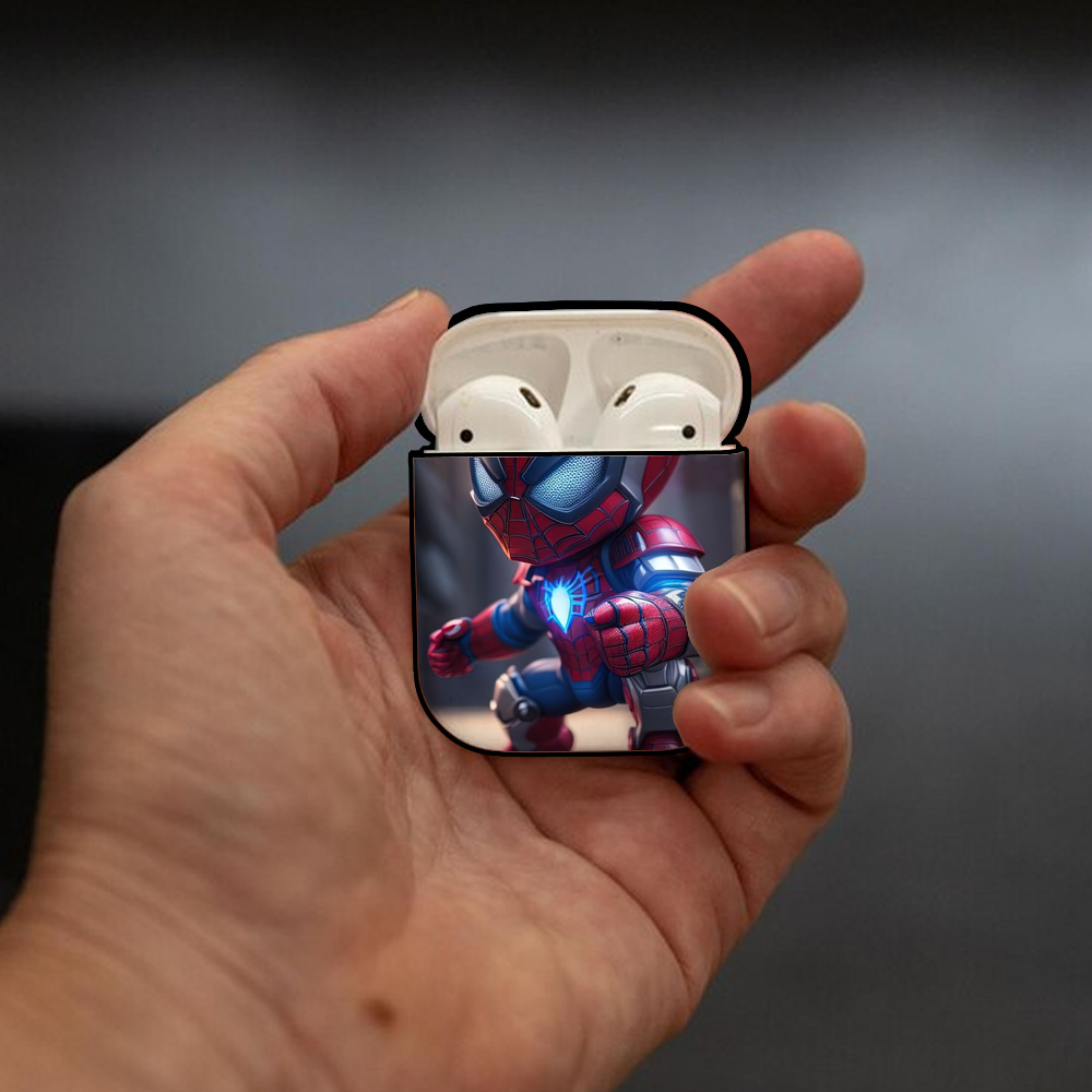Spider Man スパイダーマン AirPods 第2世代保護ケース ハードシェル ブラック 耐衝撃・防指紋・カラビナ付き