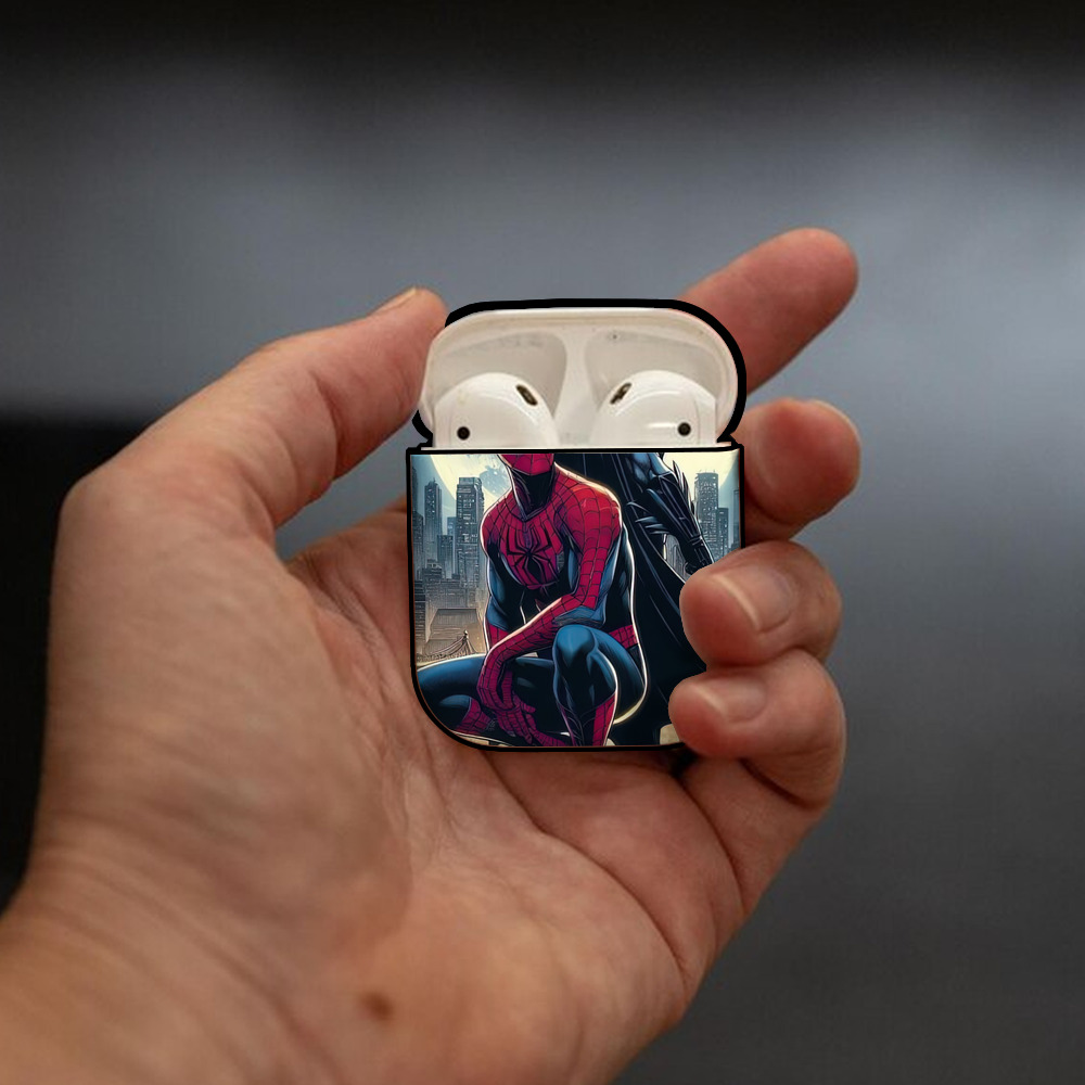 Spider Man スパイダーマン AirPods 第2世代保護ケース ハードシェル ブラック 耐衝撃・防指紋・カラビナ付き