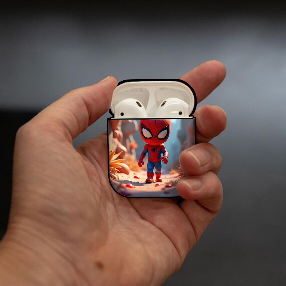 Spider Man スパイダーマン AirPods 第2世代保護ケース ハードシェル ブラック 耐衝撃・防指紋・カラビナ付き