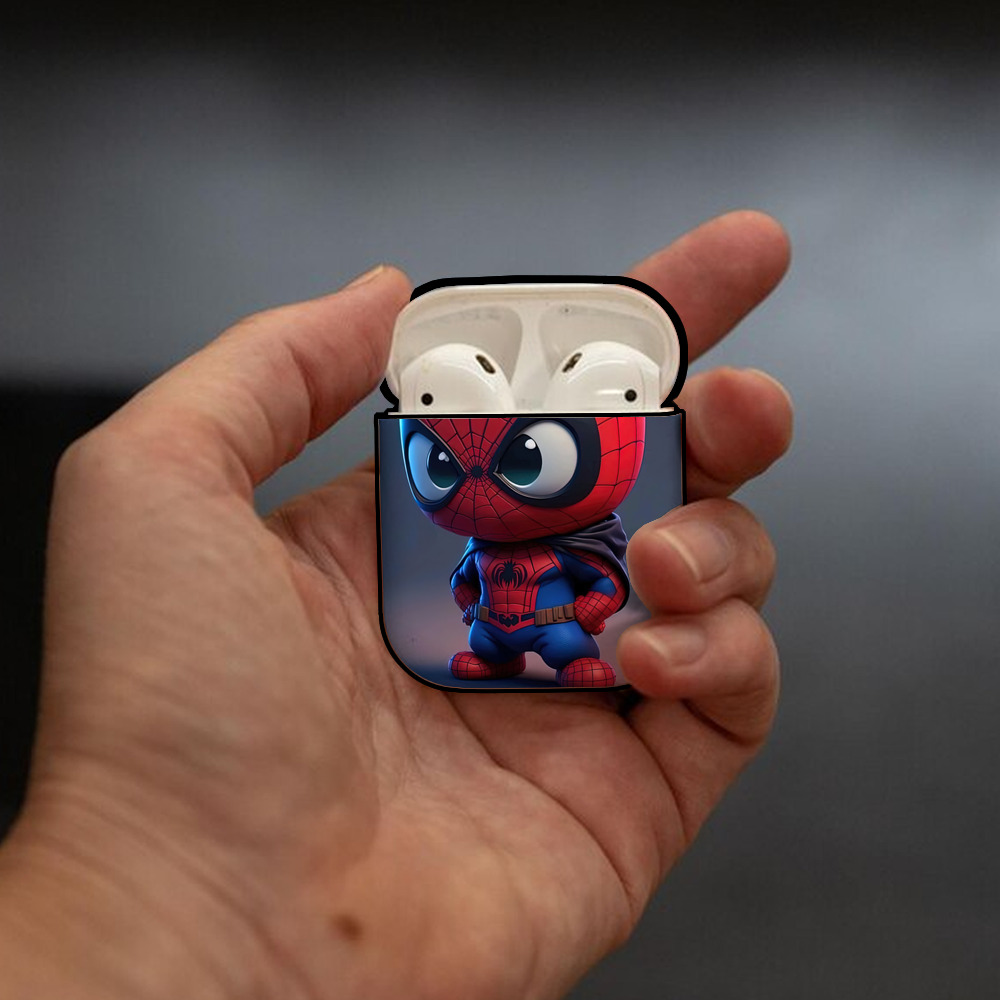 Spider Man スパイダーマン AirPods 第2世代保護ケース ハードシェル ブラック 耐衝撃・防指紋・カラビナ付き