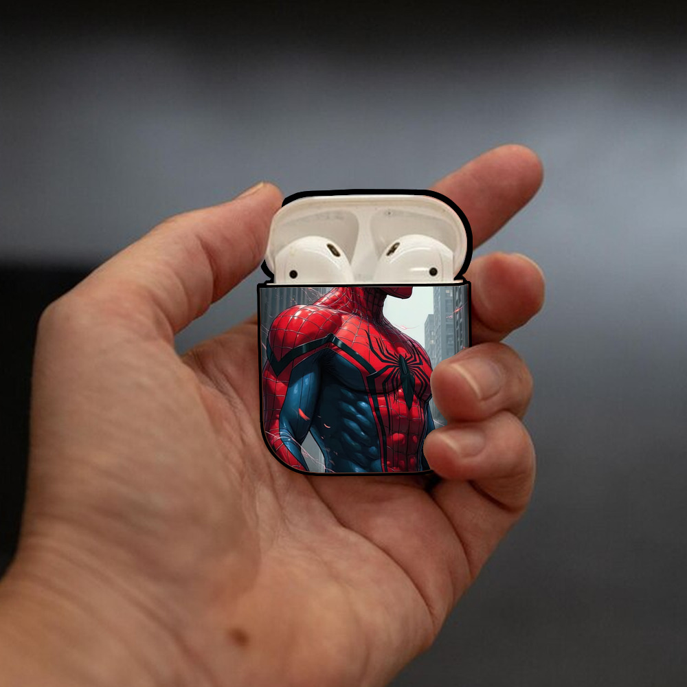 Spider Man スパイダーマン AirPods 第2世代保護ケース ハードシェル ブラック 耐衝撃・防指紋・カラビナ付き