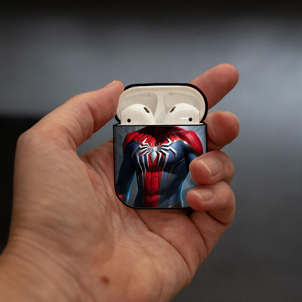 Spider Man スパイダーマン AirPods 第2世代保護ケース ハードシェル ブラック 耐衝撃・防指紋・カラビナ付き