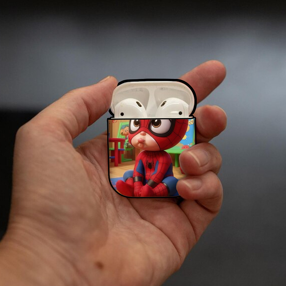 Spider Man スパイダーマン AirPods 第2世代保護ケース ハードシェル ブラック 耐衝撃・防指紋・カラビナ付き
