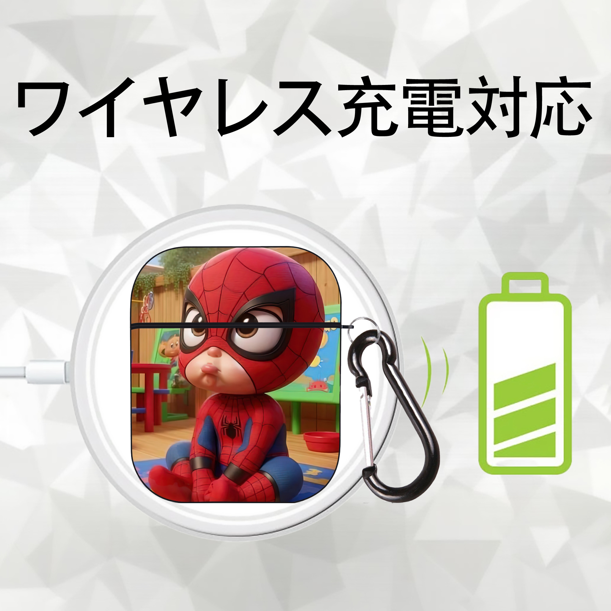 Spider Man スパイダーマン AirPods 第2世代保護ケース ハードシェル ブラック 耐衝撃・防指紋・カラビナ付き