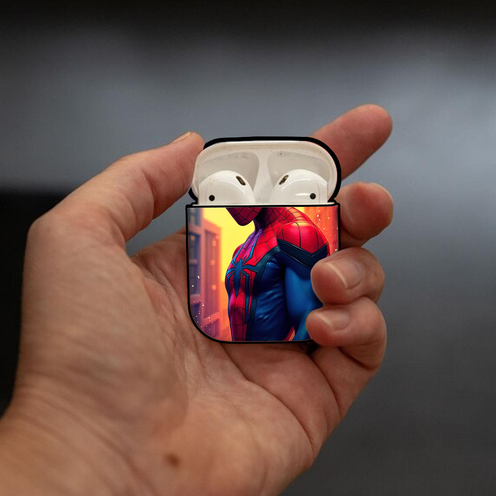 Spider Man スパイダーマン AirPods 第2世代保護ケース ハードシェル ブラック 耐衝撃・防指紋・カラビナ付き