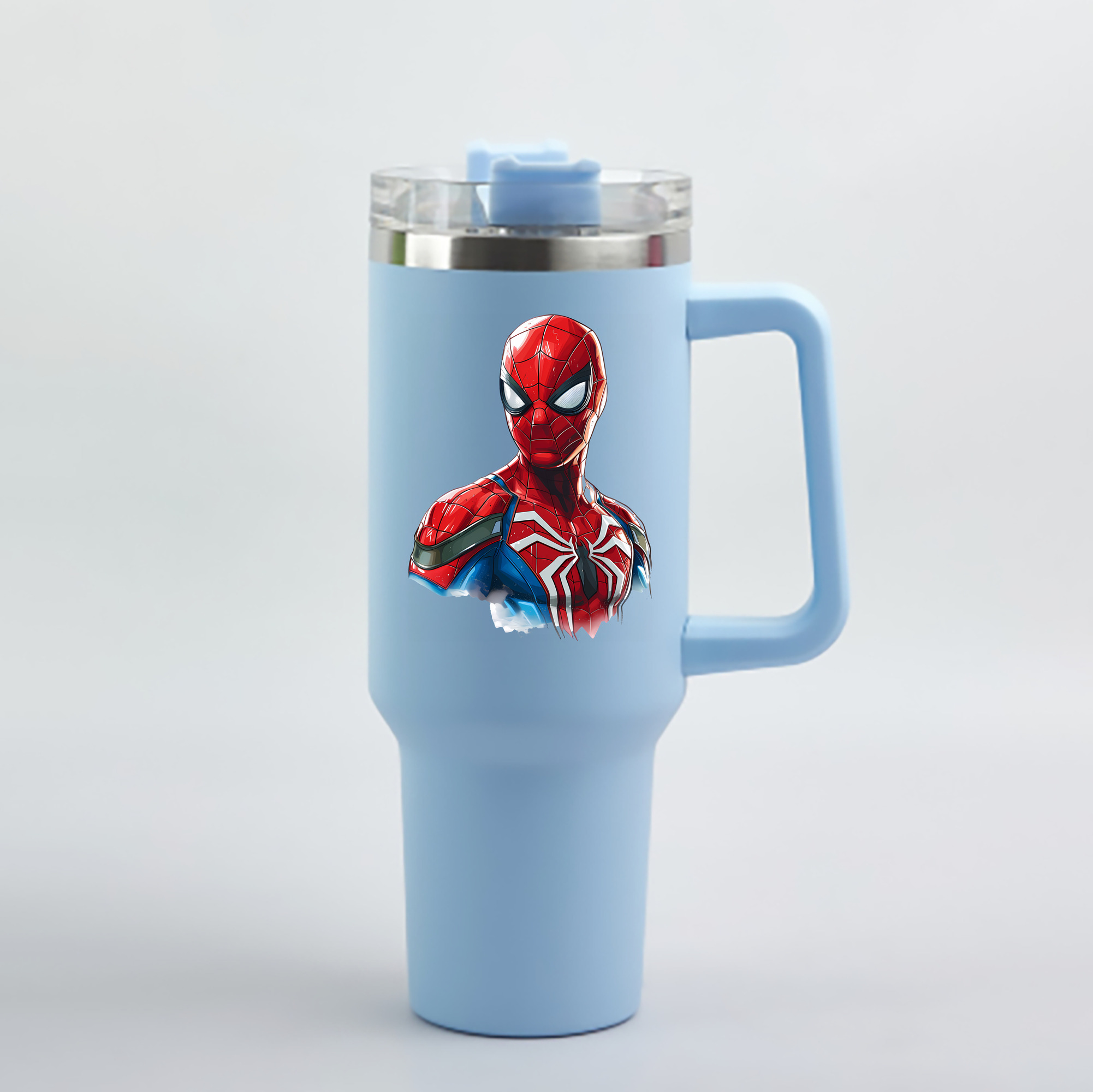 （画像用） Spider Man スパイダーマン 1200mL車用タンブラー - クリスタルステッカー（プラスチックストロー付き）
