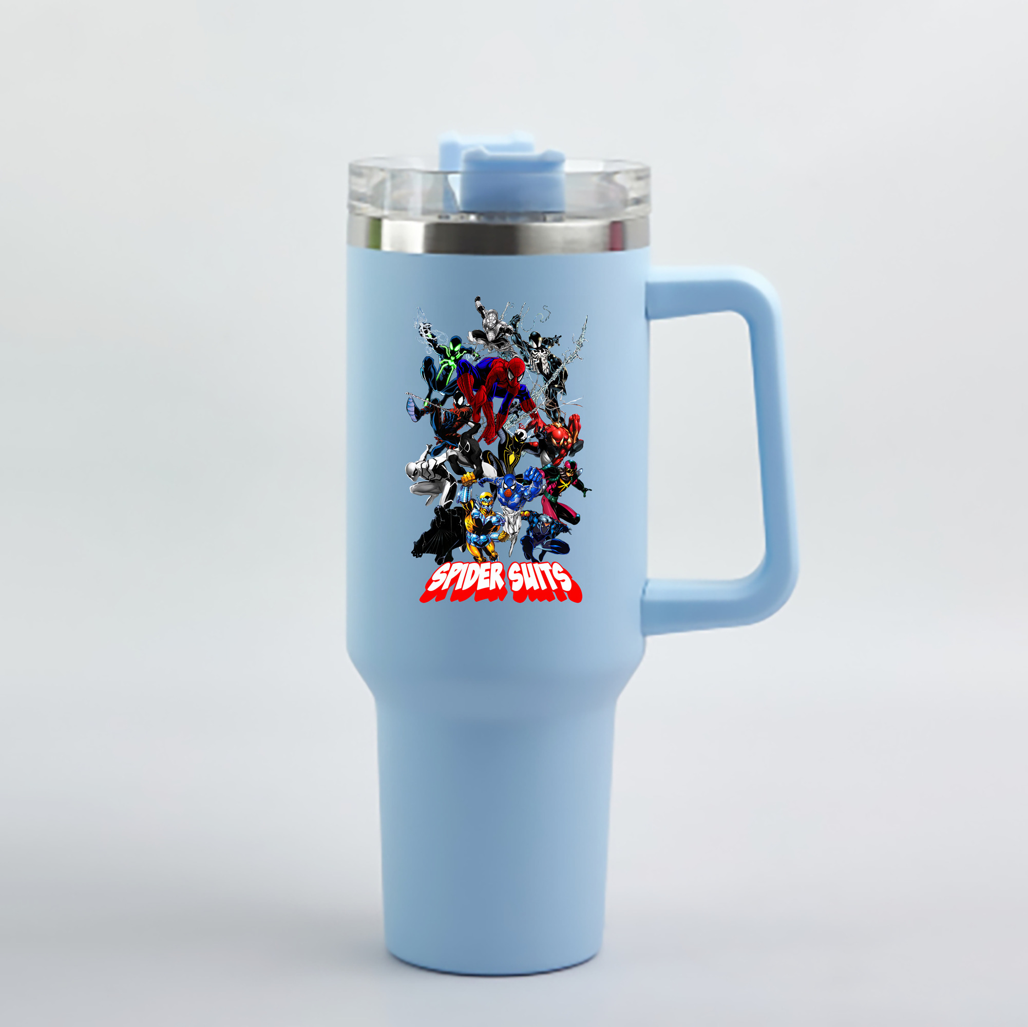 （画像用） Spider Man スパイダーマン 1200mL車用タンブラー - クリスタルステッカー（プラスチックストロー付き）