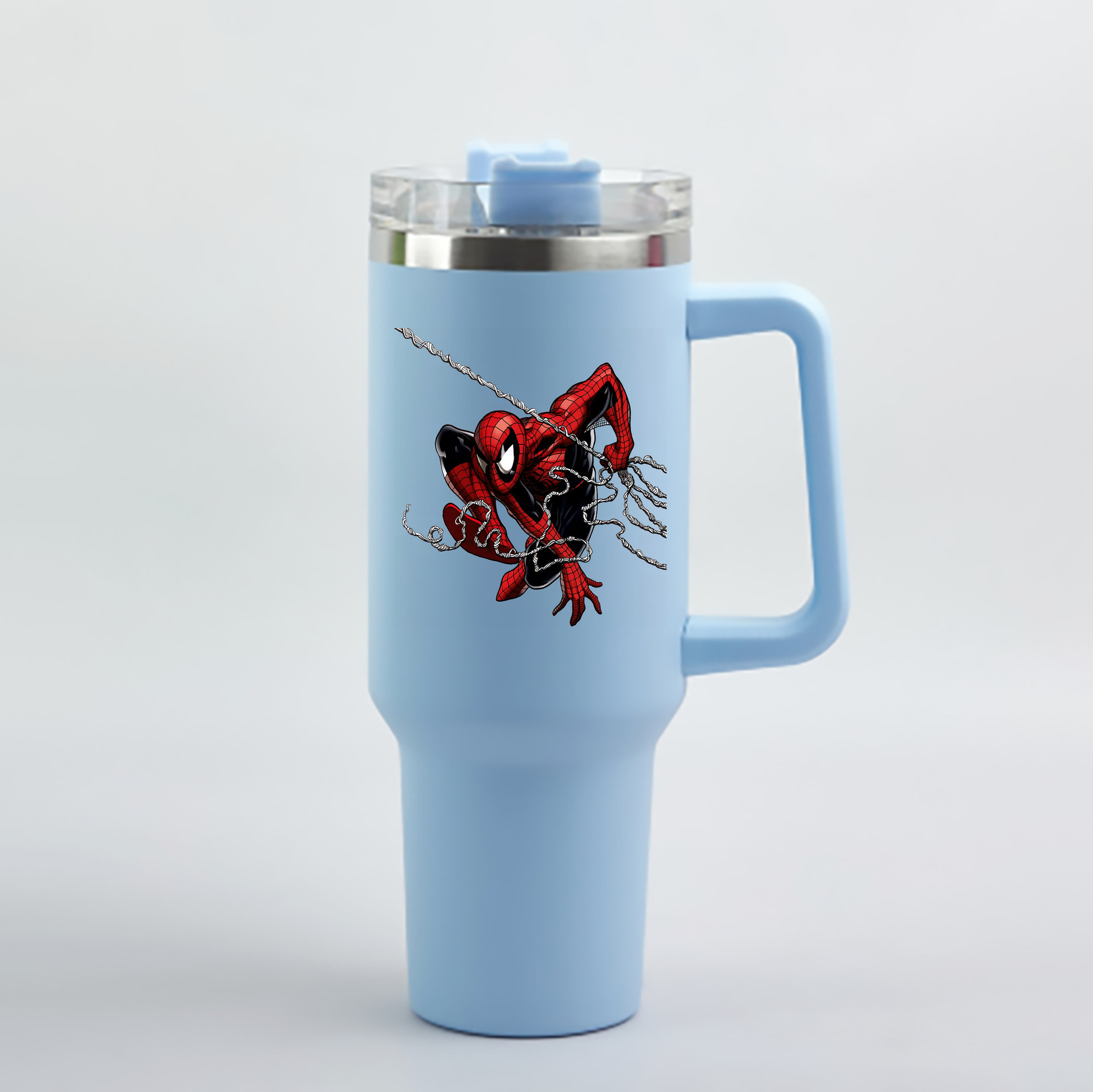 （画像用） Spider Man スパイダーマン 1200mL車用タンブラー - クリスタルステッカー（プラスチックストロー付き）