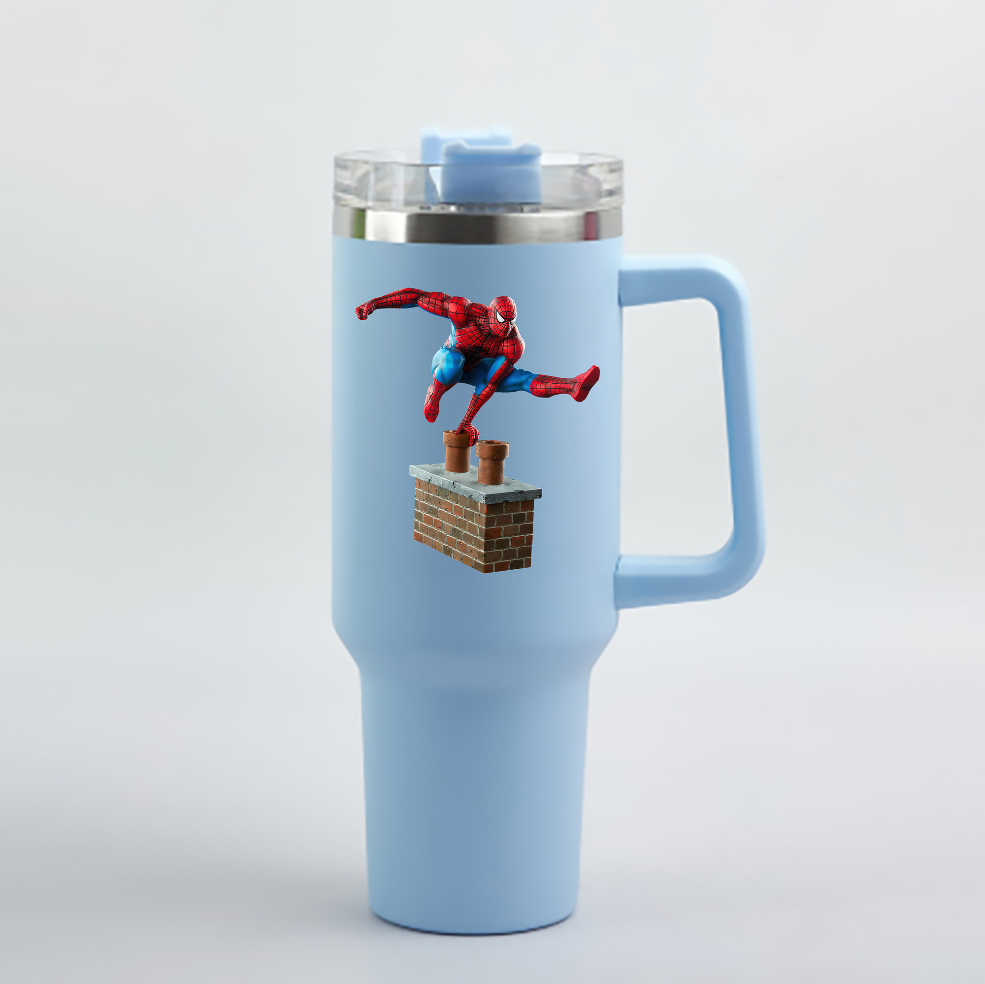 （画像用） Spider Man スパイダーマン 1200mL車用タンブラー - クリスタルステッカー（プラスチックストロー付き）