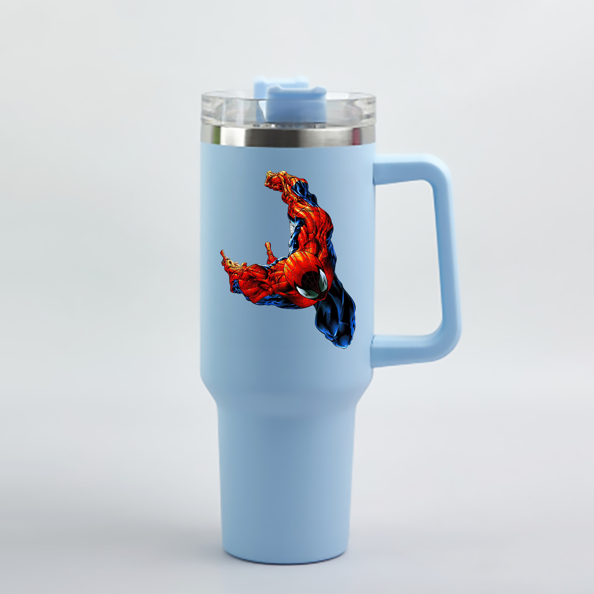 （画像用） Spider Man スパイダーマン 1200mL車用タンブラー - クリスタルステッカー（プラスチックストロー付き）
