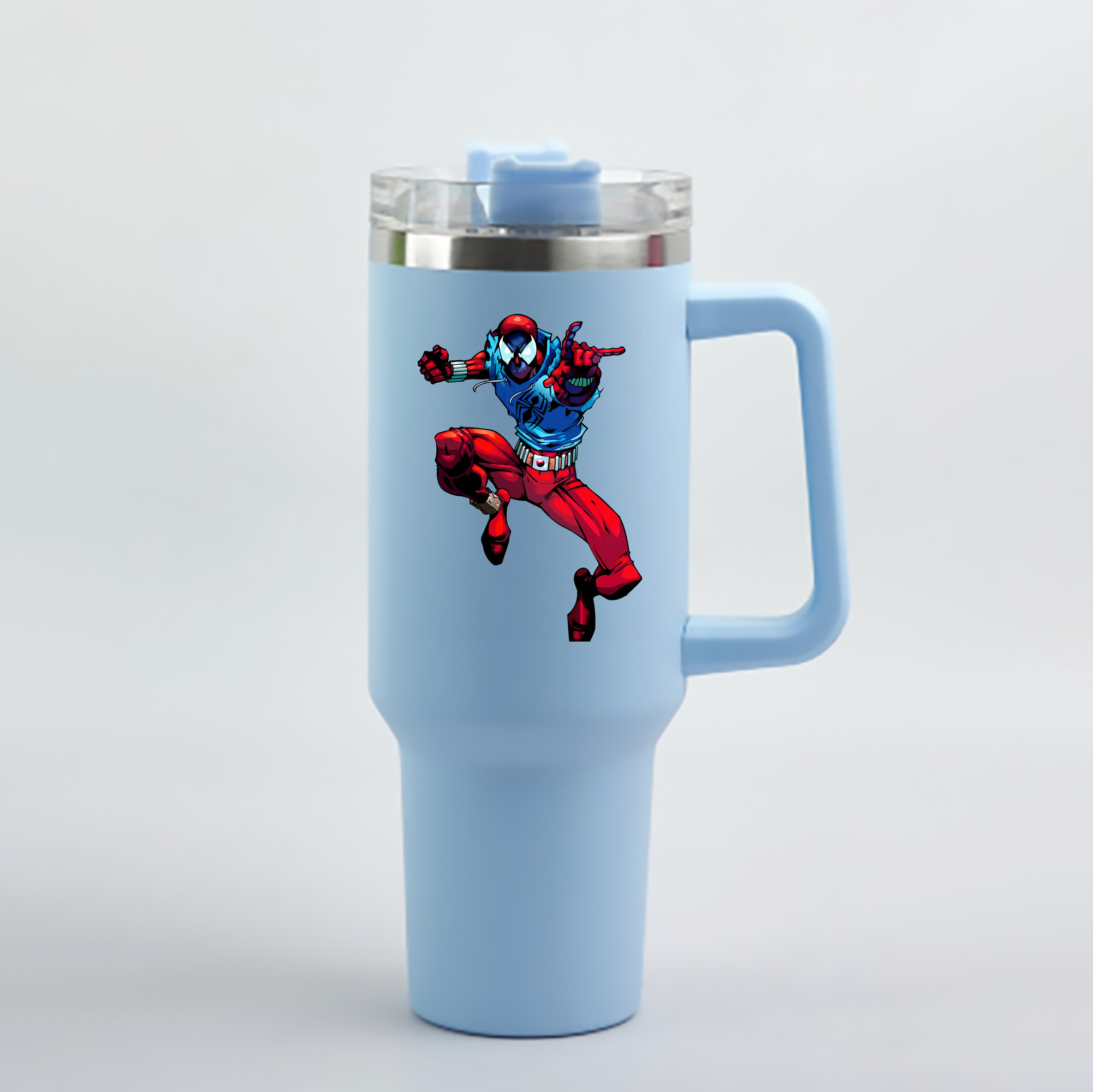 （画像用） Spider Man スパイダーマン 1200mL車用タンブラー - クリスタルステッカー（プラスチックストロー付き）