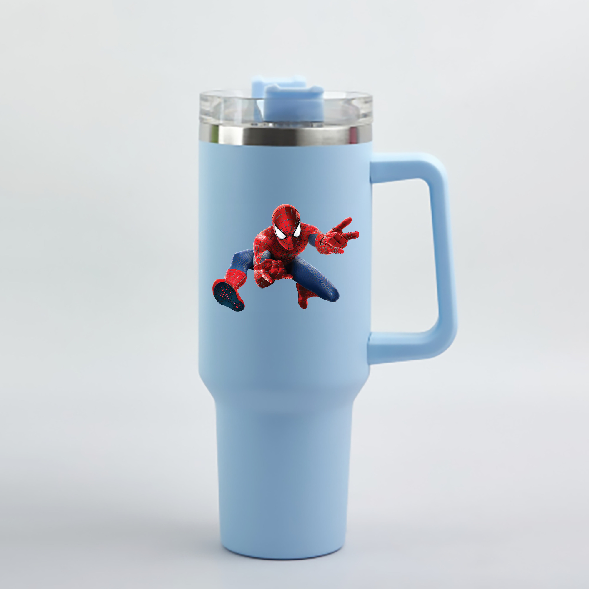 （画像用） Spider Man スパイダーマン 1200mL車用タンブラー - クリスタルステッカー（プラスチックストロー付き）