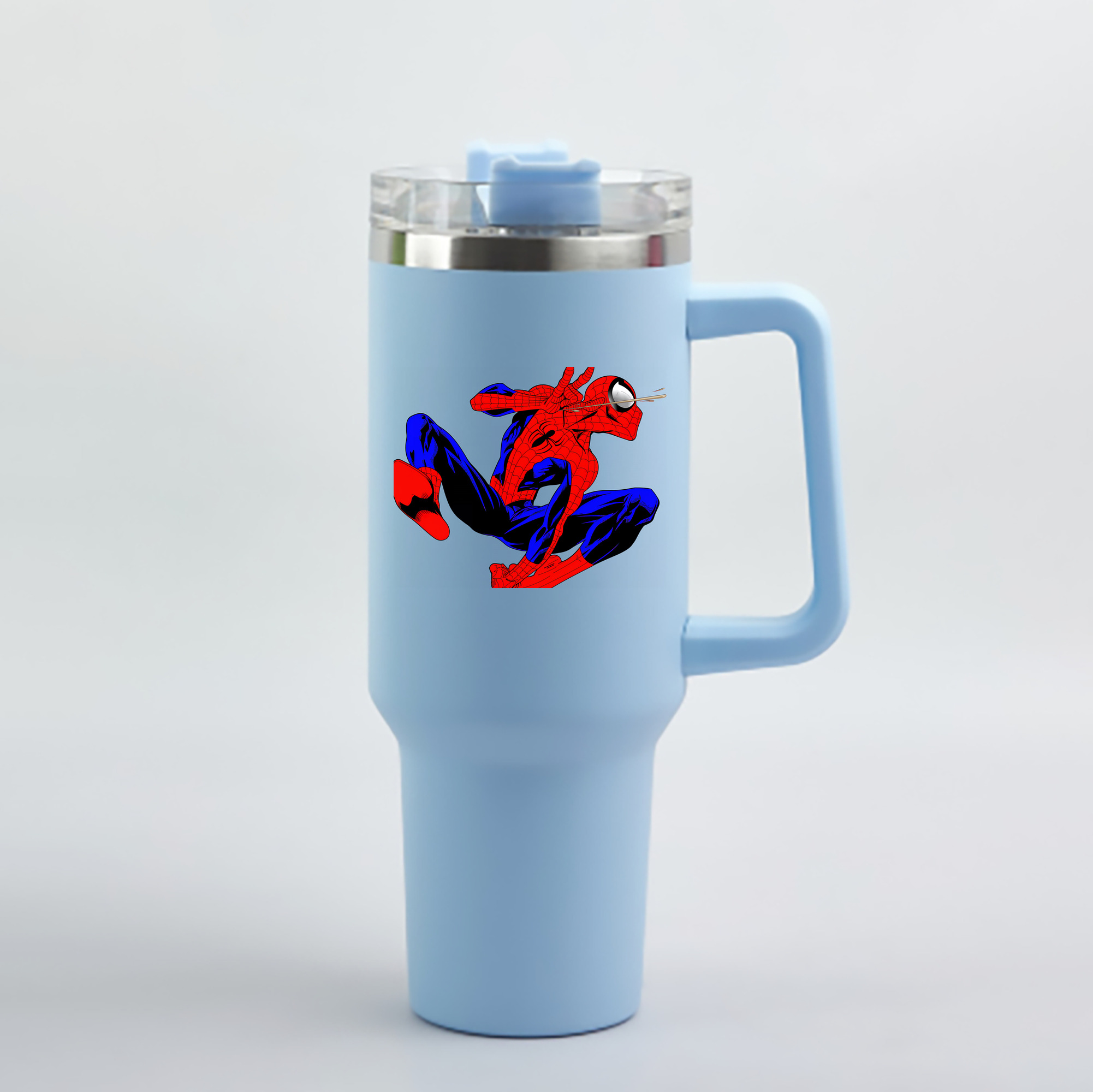（画像用） Spider Man スパイダーマン 1200mL車用タンブラー - クリスタルステッカー（プラスチックストロー付き）