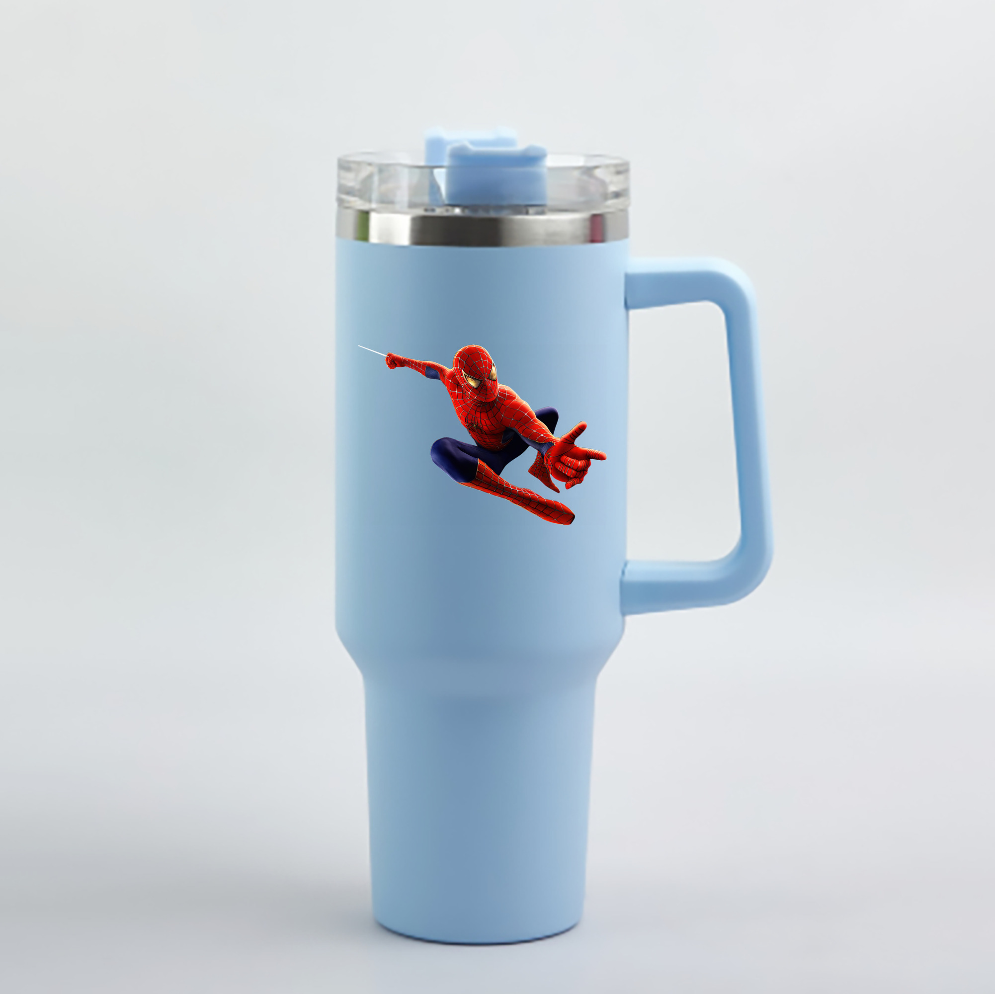 （画像用） Spider Man スパイダーマン 1200mL車用タンブラー - クリスタルステッカー（プラスチックストロー付き）