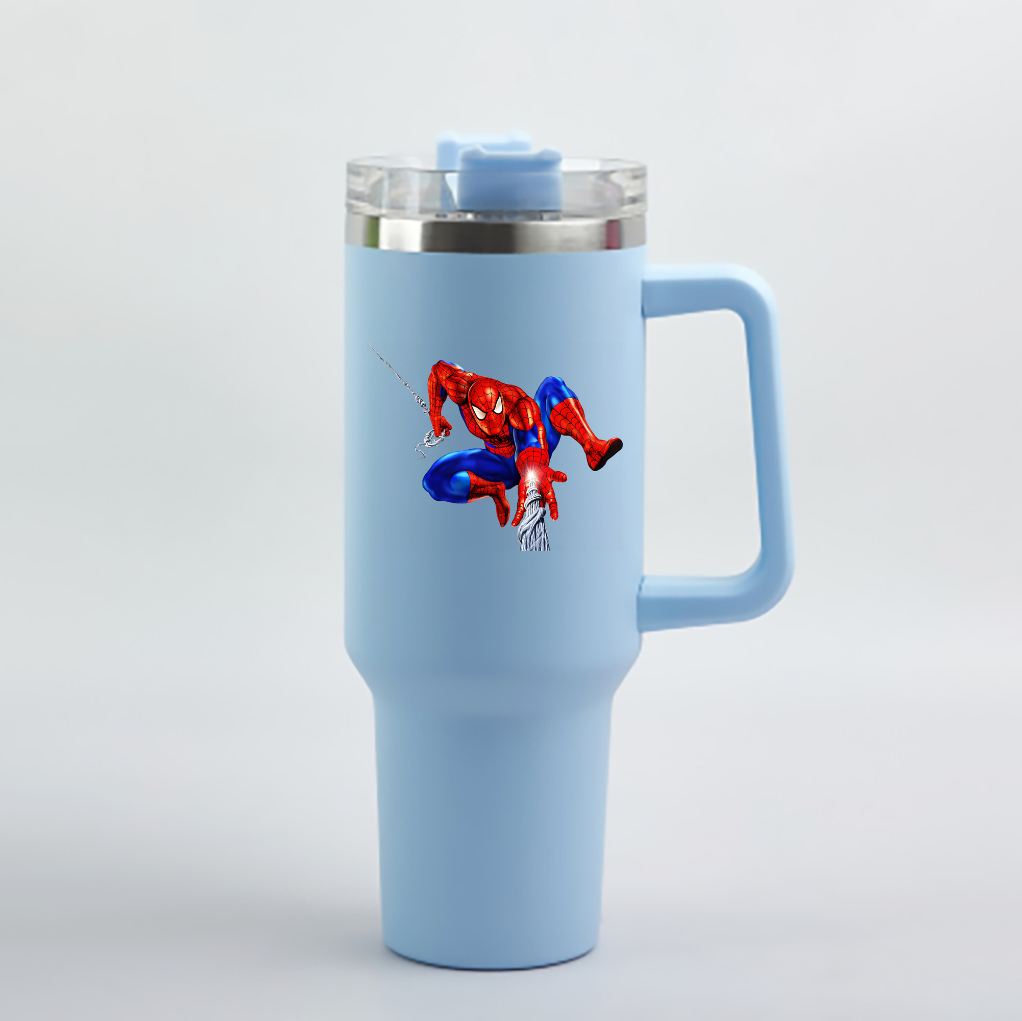 （画像用） Spider Man スパイダーマン 1200mL車用タンブラー - クリスタルステッカー（プラスチックストロー付き）