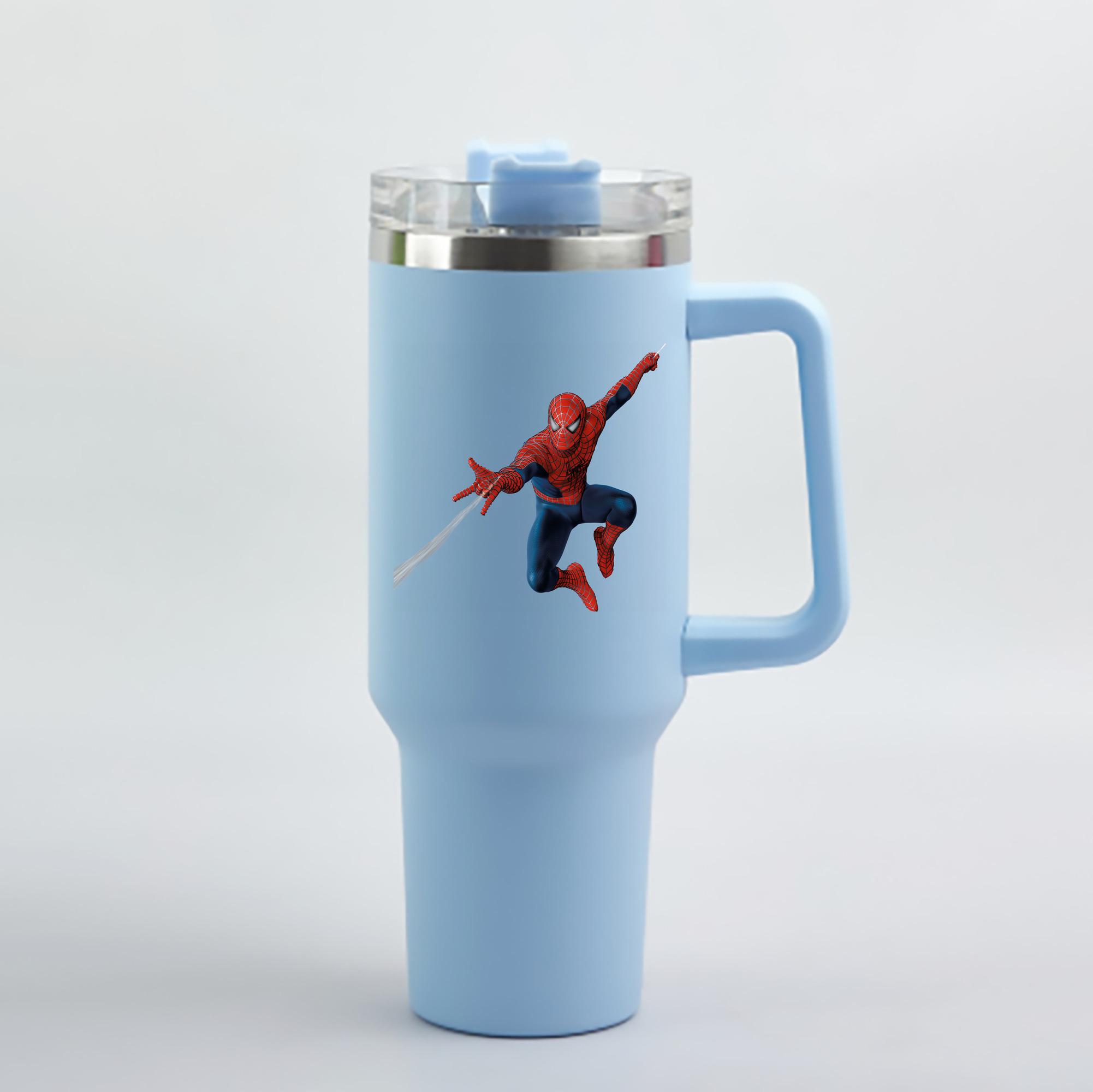 （画像用） Spider Man スパイダーマン 1200mL車用タンブラー - クリスタルステッカー（プラスチックストロー付き）