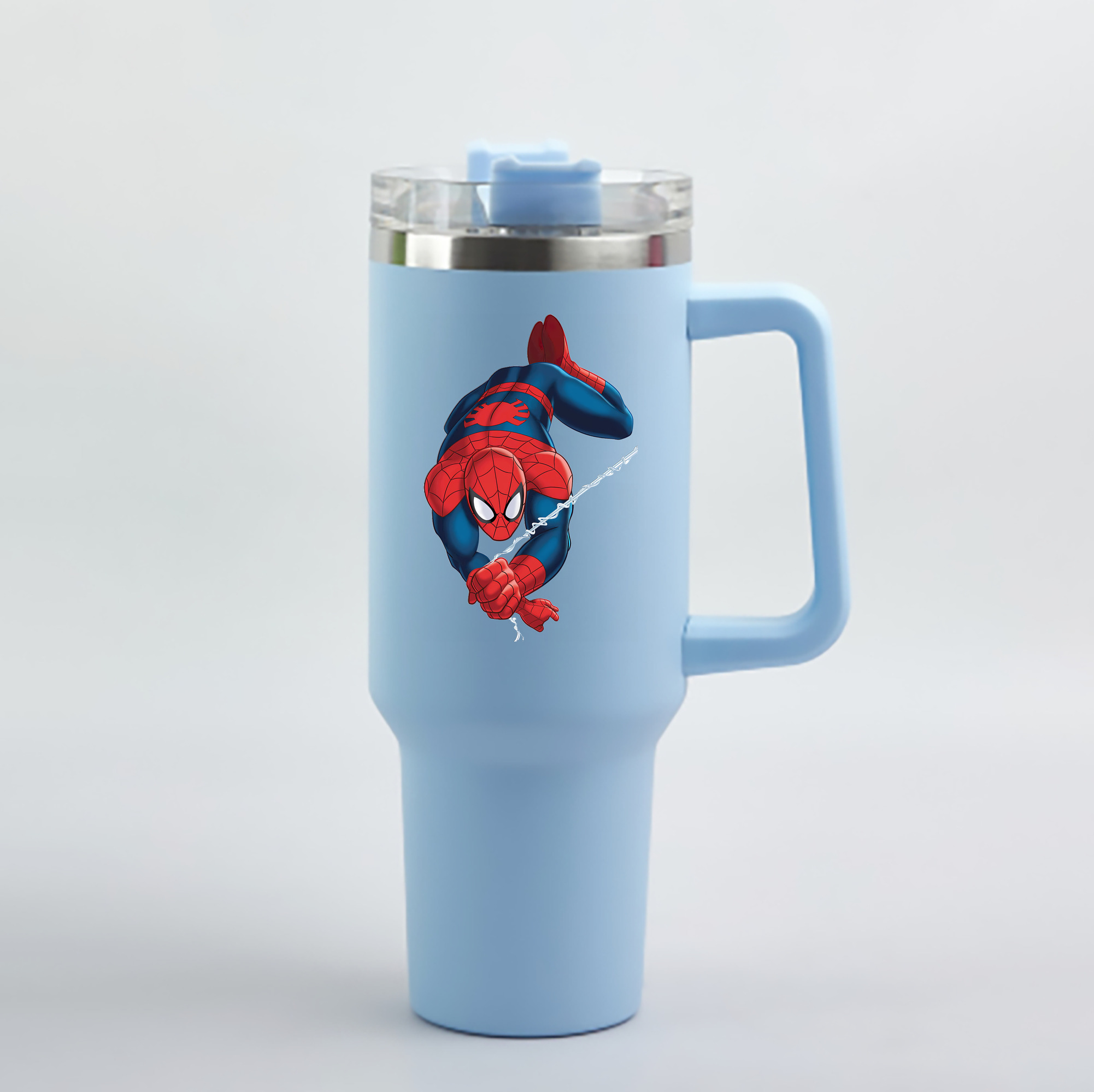 （画像用） Spider Man スパイダーマン 1200mL車用タンブラー - クリスタルステッカー（プラスチックストロー付き）