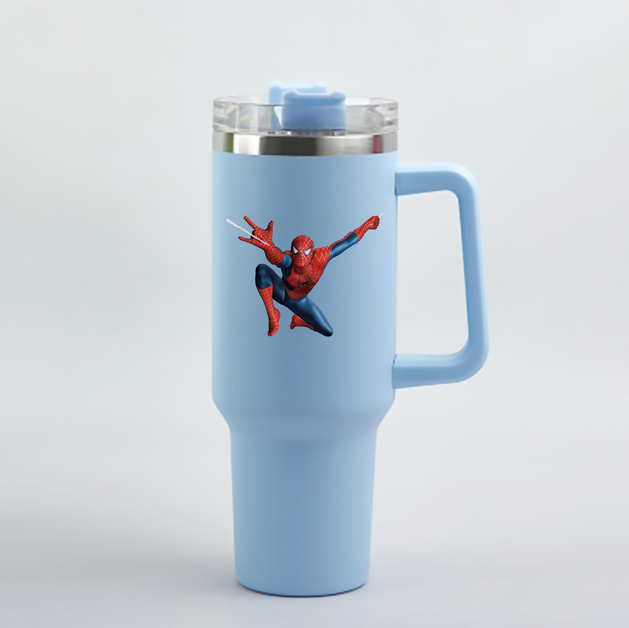 （画像用） Spider Man スパイダーマン 1200mL車用タンブラー - クリスタルステッカー（プラスチックストロー付き）