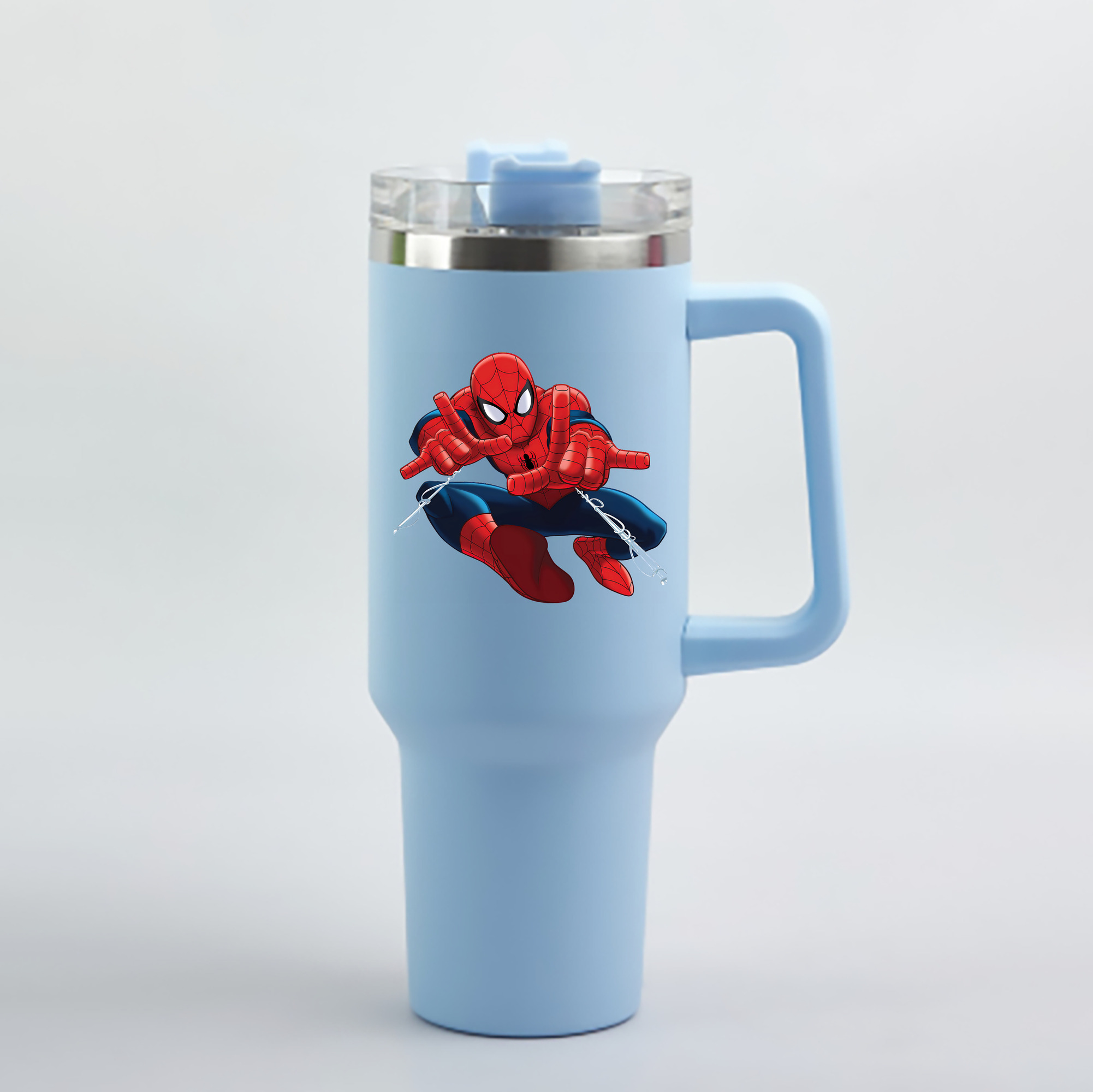 （画像用） Spider Man スパイダーマン 1200mL車用タンブラー - クリスタルステッカー（プラスチックストロー付き）