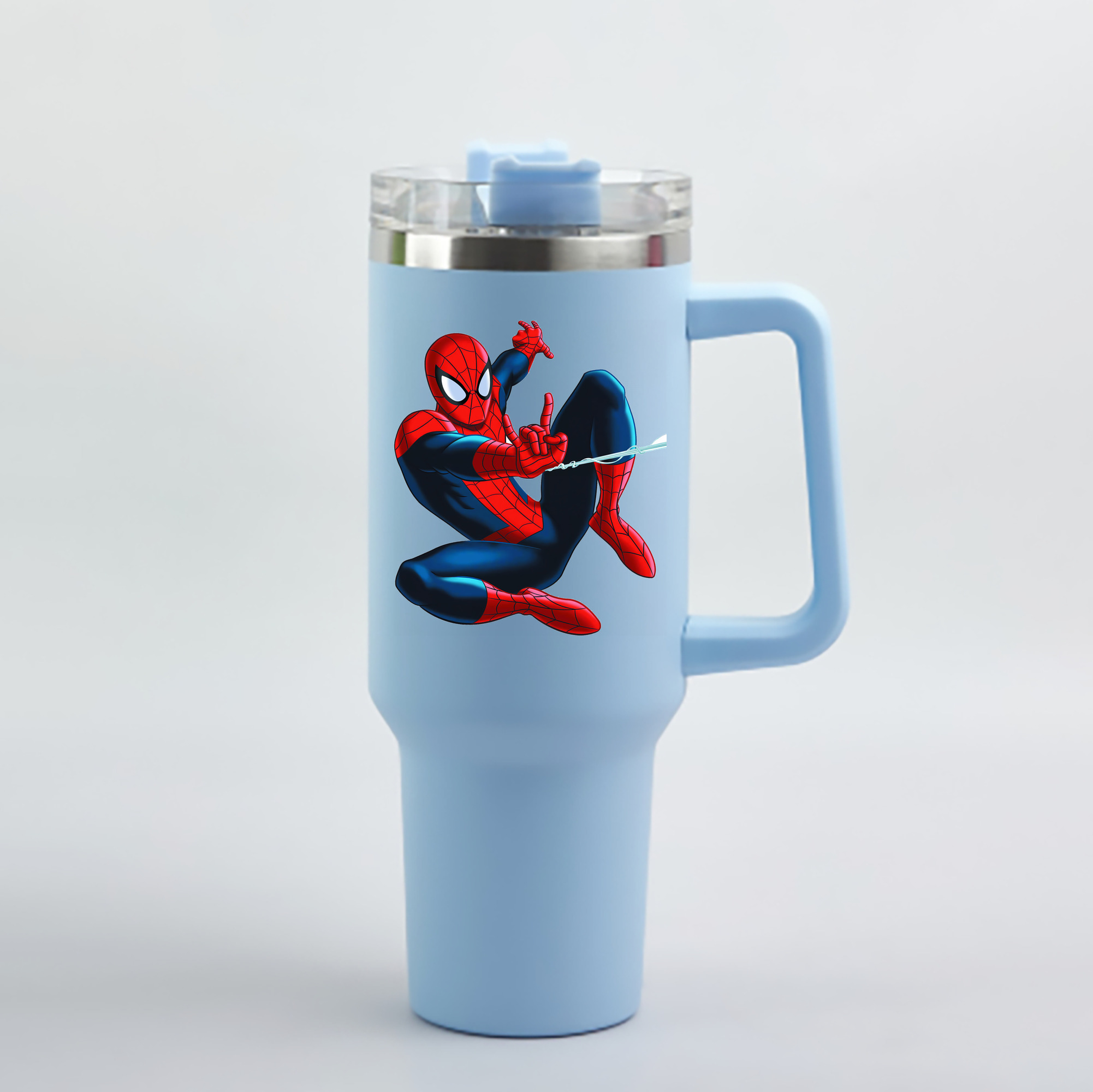 （画像用） Spider Man スパイダーマン 1200mL車用タンブラー - クリスタルステッカー（プラスチックストロー付き）