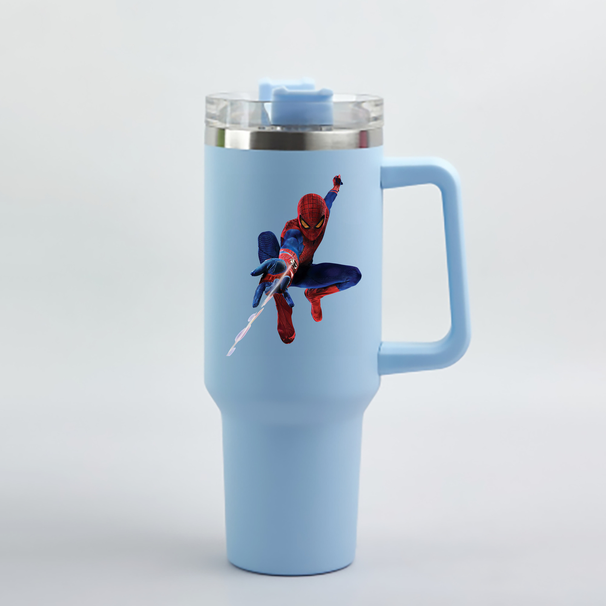（画像用） Spider Man スパイダーマン 1200mL車用タンブラー - クリスタルステッカー（プラスチックストロー付き）