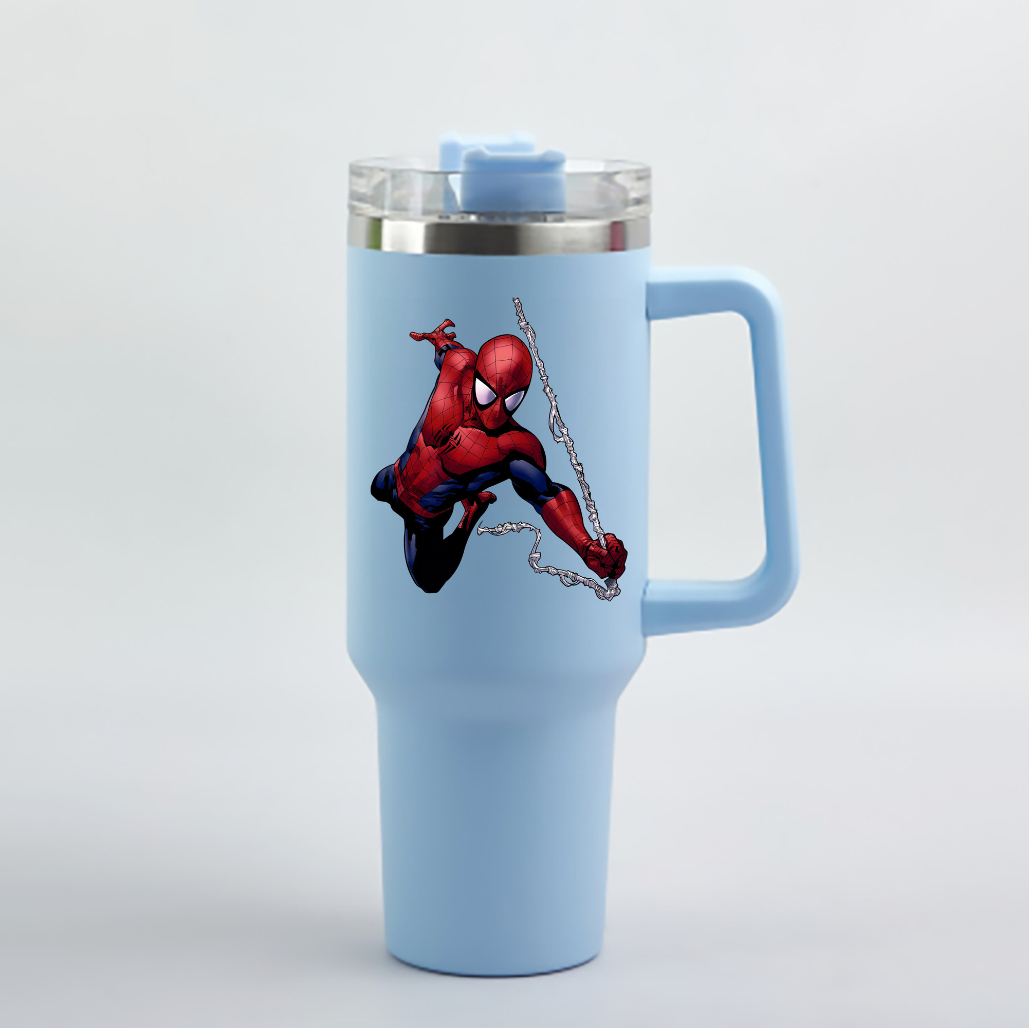 （画像用） Spider Man スパイダーマン 1200mL車用タンブラー - クリスタルステッカー（プラスチックストロー付き）