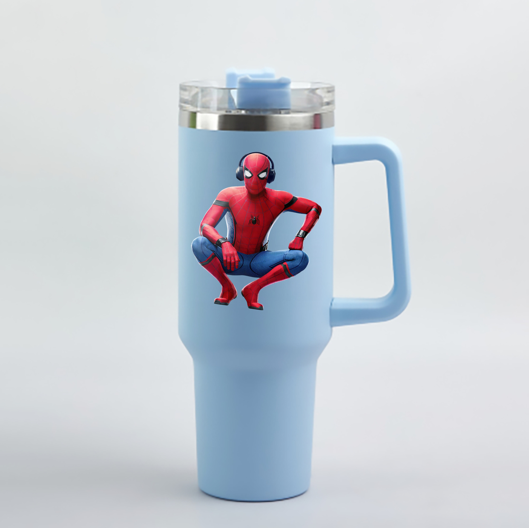 （画像用） Spider Man スパイダーマン 1200mL車用タンブラー - クリスタルステッカー（プラスチックストロー付き）