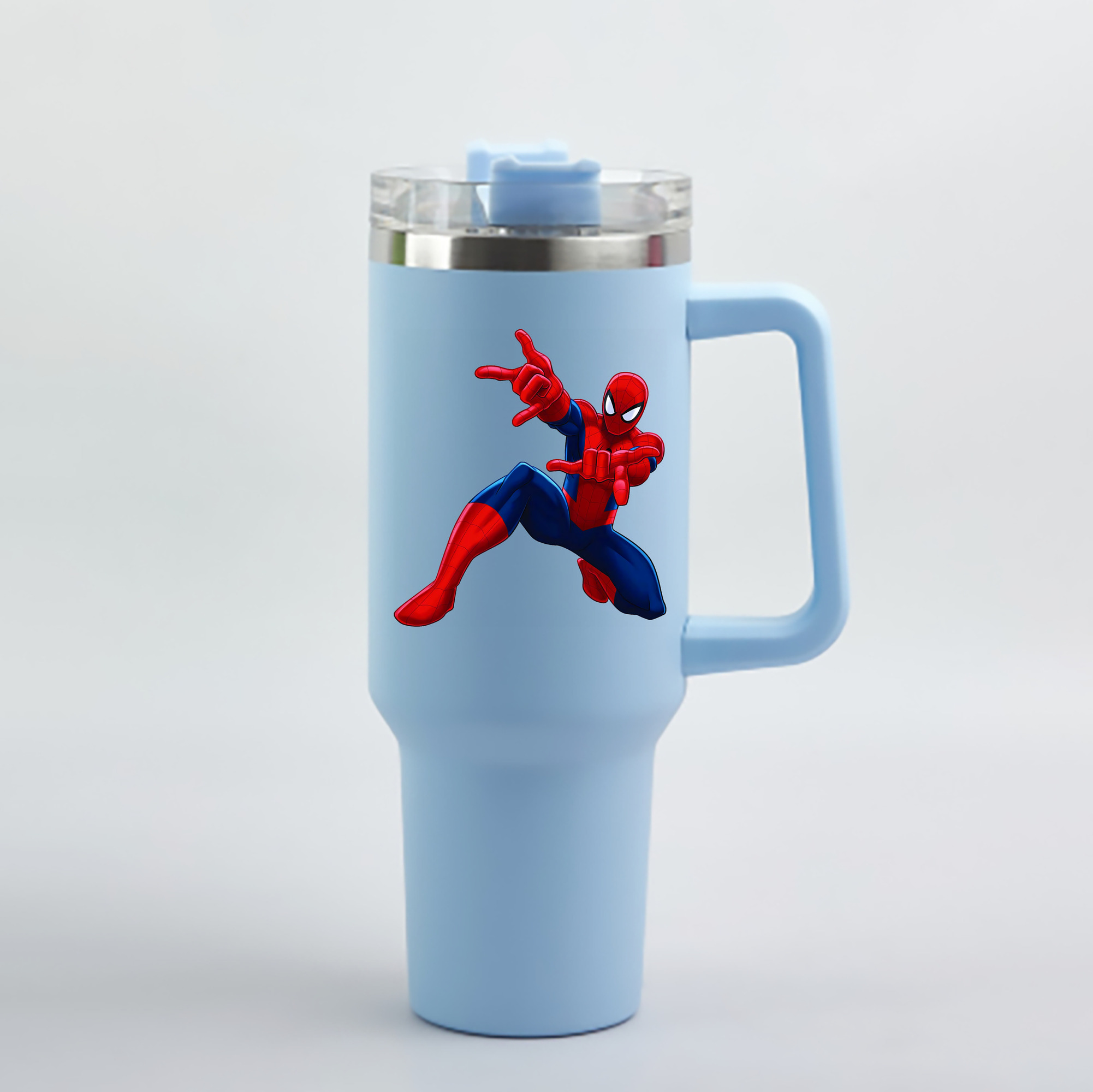 （画像用） Spider Man スパイダーマン 1200mL車用タンブラー - クリスタルステッカー（プラスチックストロー付き）