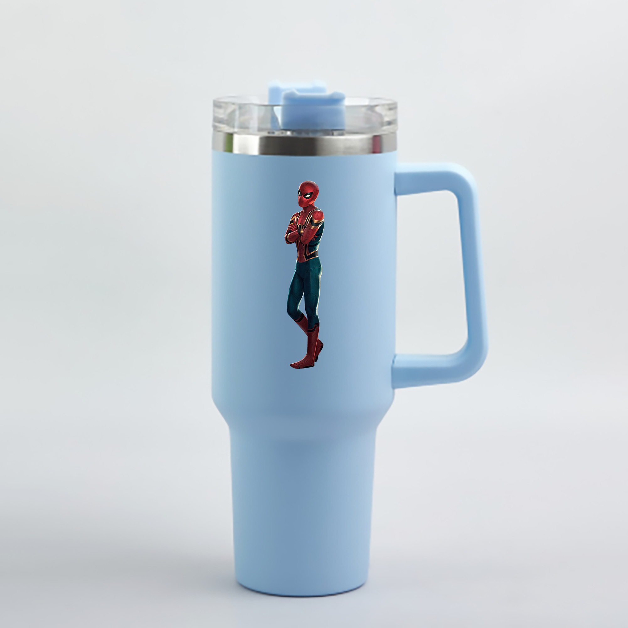 （画像用） Spider Man スパイダーマン 1200mL車用タンブラー - クリスタルステッカー（プラスチックストロー付き）