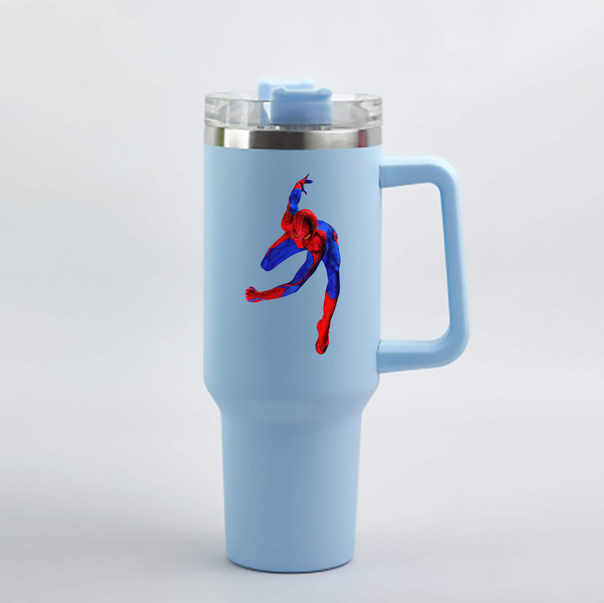 （画像用） Spider Man スパイダーマン 1200mL車用タンブラー - クリスタルステッカー（プラスチックストロー付き）