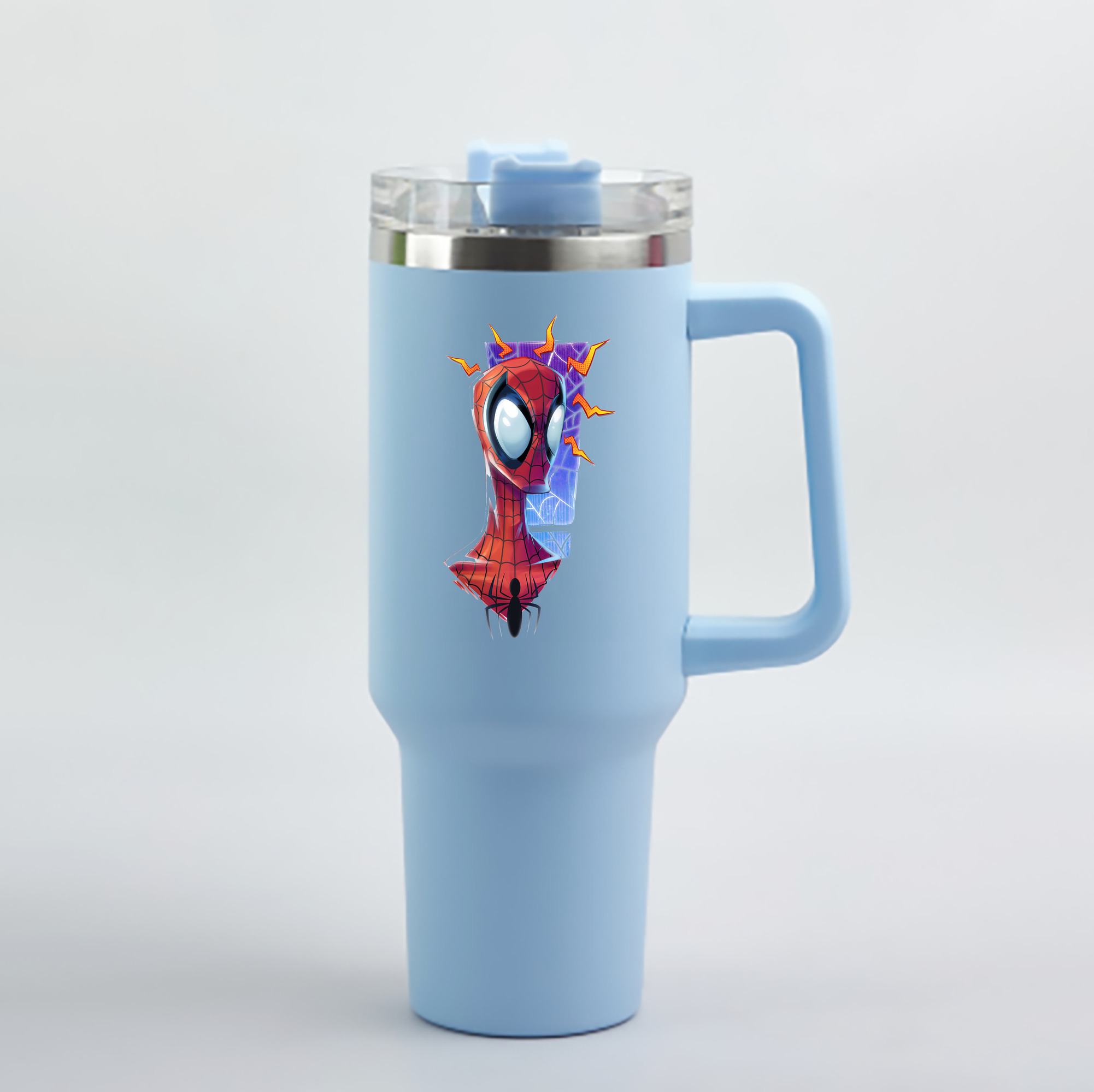 （画像用） Spider Man スパイダーマン 1200mL車用タンブラー - クリスタルステッカー（プラスチックストロー付き）