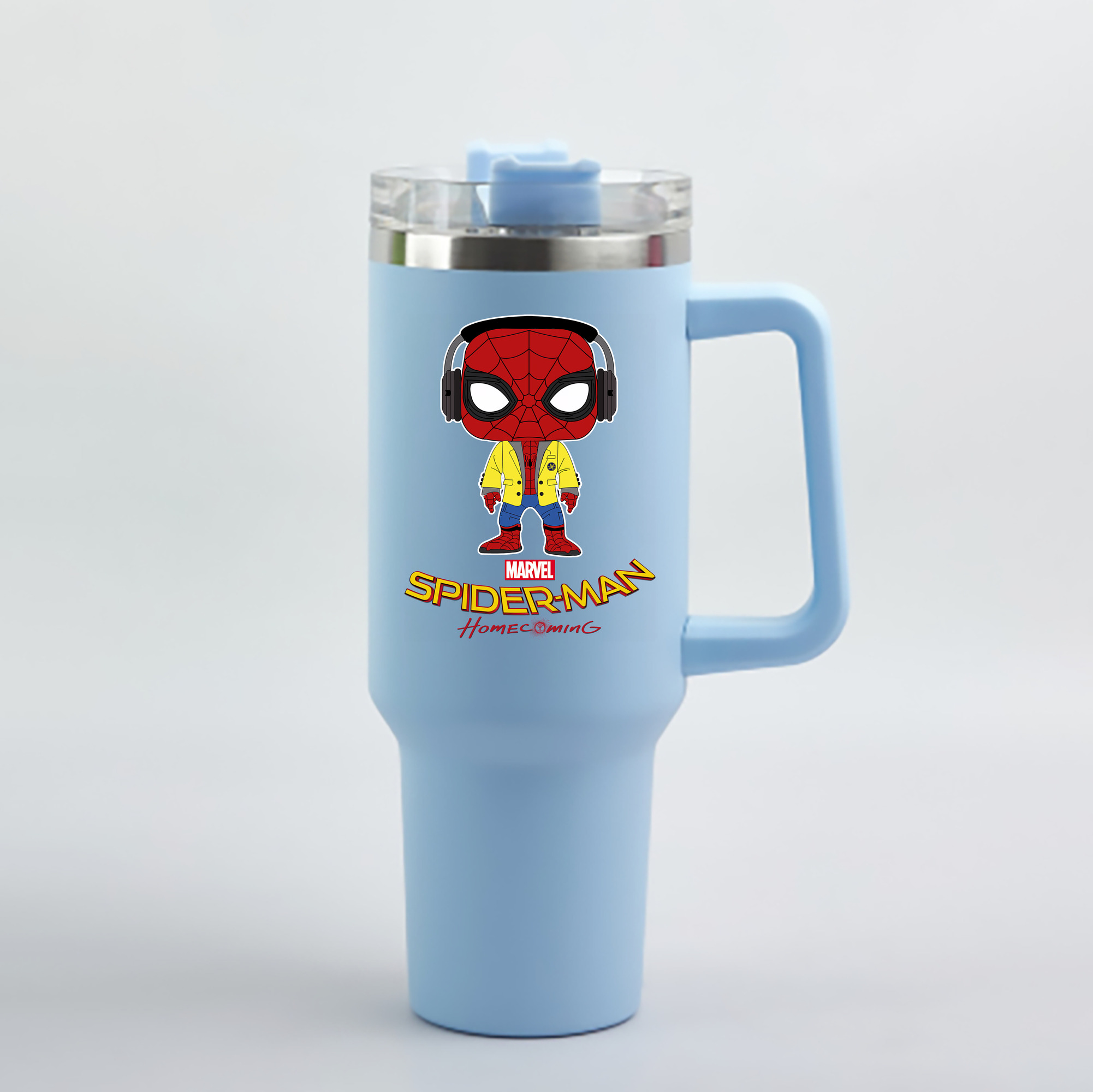 （画像用） Spider Man スパイダーマン 1200mL車用タンブラー - クリスタルステッカー（プラスチックストロー付き）