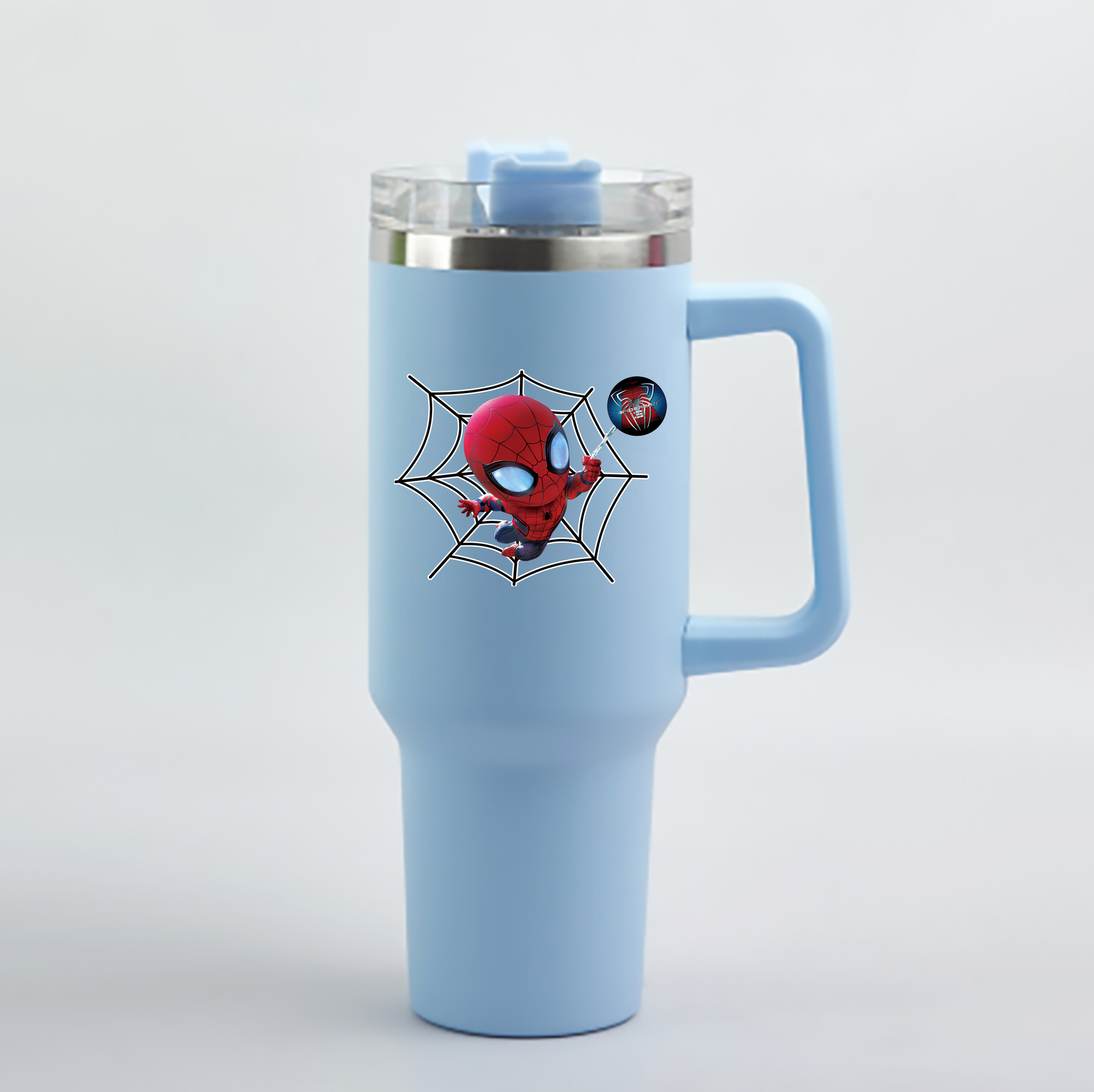（画像用） Spider Man スパイダーマン 1200mL車用タンブラー - クリスタルステッカー（プラスチックストロー付き）