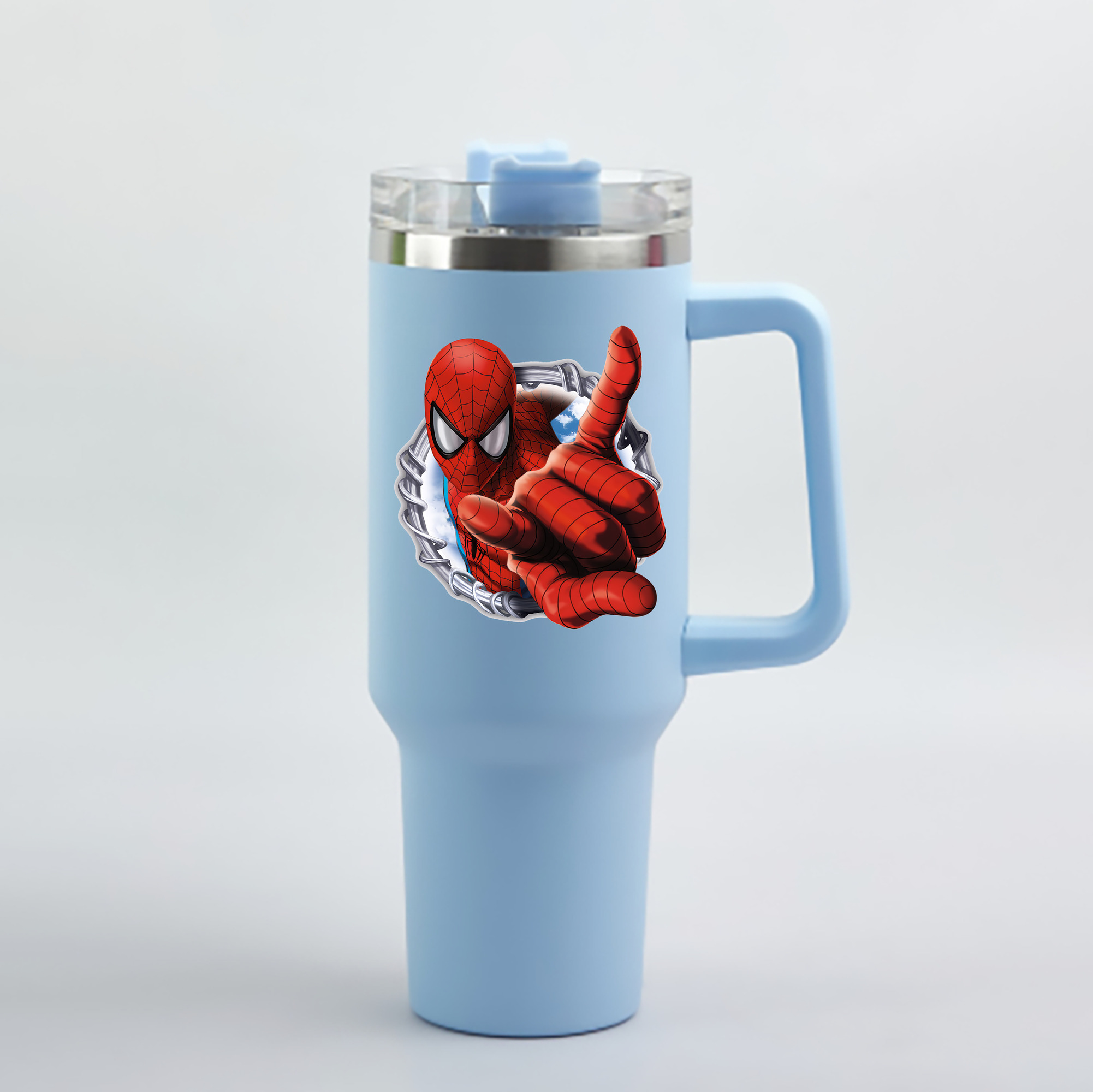 （画像用） Spider Man スパイダーマン 1200mL車用タンブラー - クリスタルステッカー（プラスチックストロー付き）