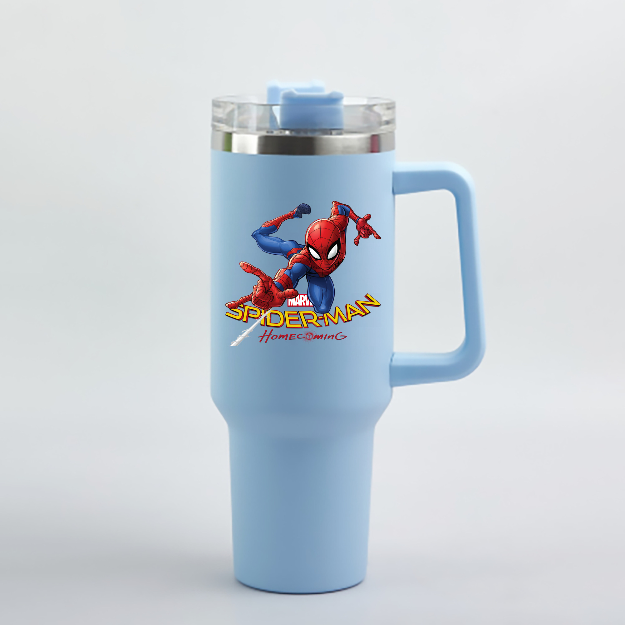 （画像用） Spider Man スパイダーマン 1200mL車用タンブラー - クリスタルステッカー（プラスチックストロー付き）