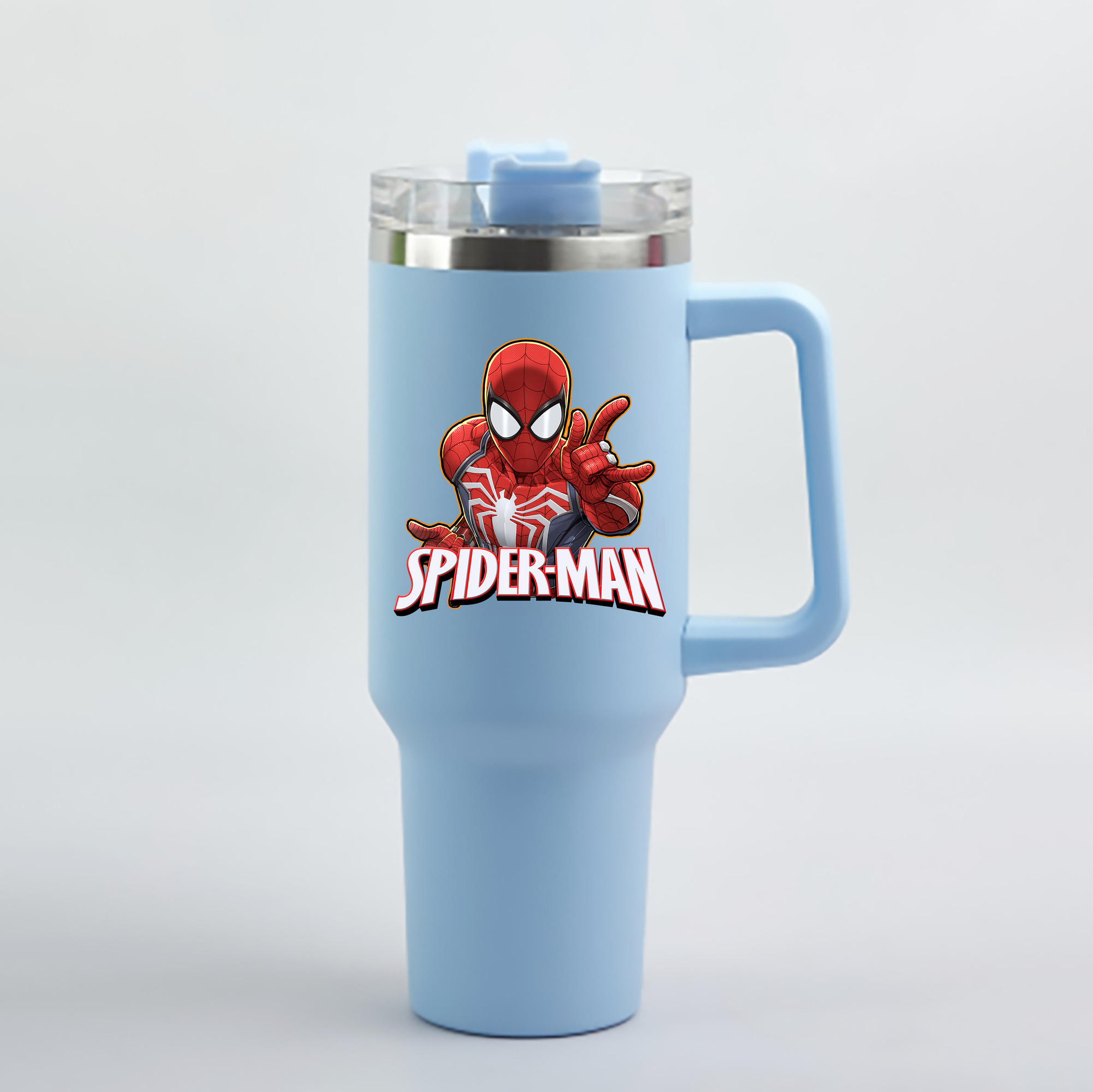 （画像用） Spider Man スパイダーマン 1200mL車用タンブラー - クリスタルステッカー（プラスチックストロー付き）