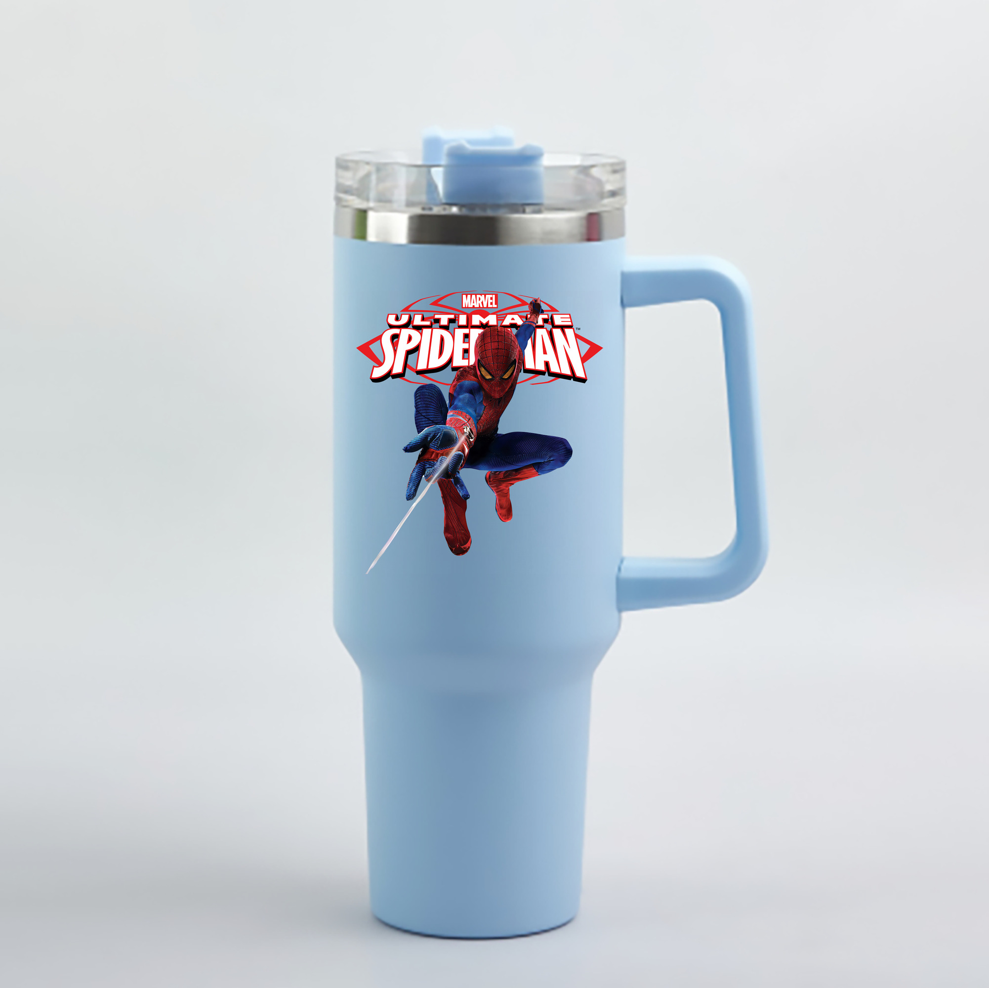 （画像用） Spider Man スパイダーマン 1200mL車用タンブラー - クリスタルステッカー（プラスチックストロー付き）