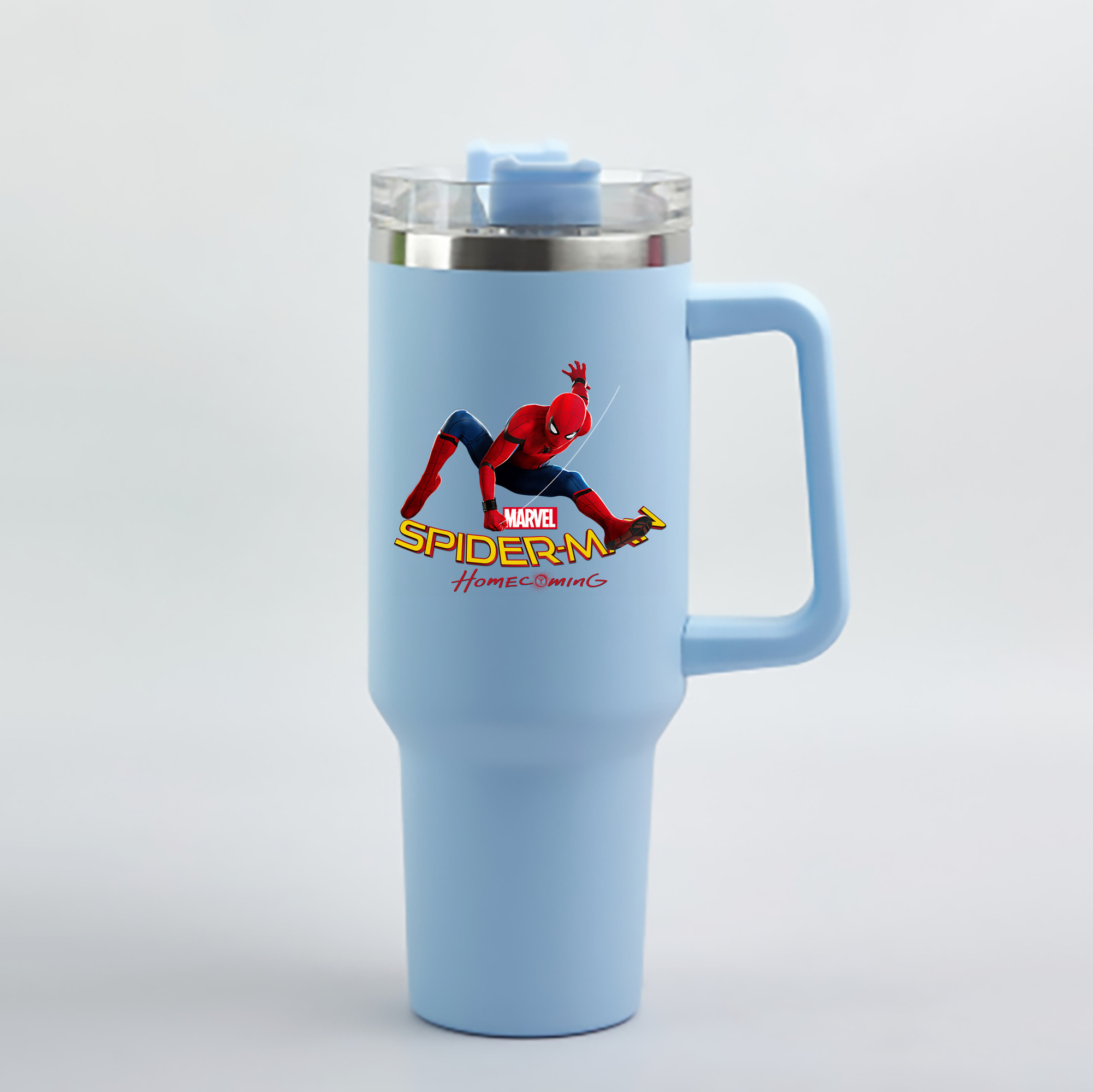 （画像用） Spider Man スパイダーマン 1200mL車用タンブラー - クリスタルステッカー（プラスチックストロー付き）