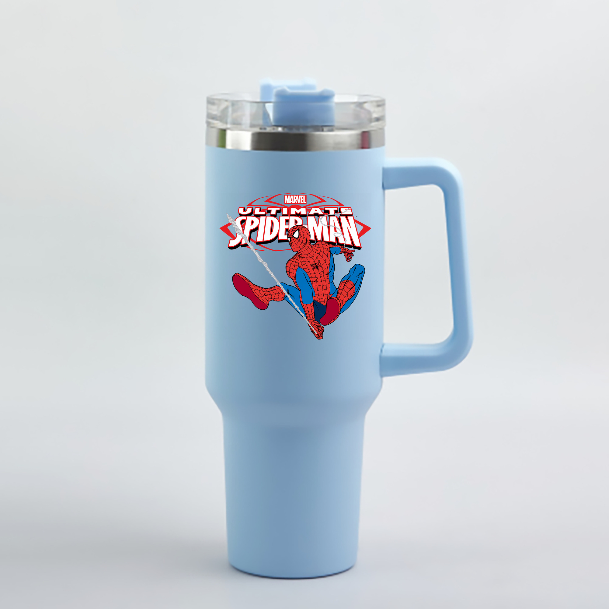 （画像用） Spider Man スパイダーマン 1200mL車用タンブラー - クリスタルステッカー（プラスチックストロー付き）