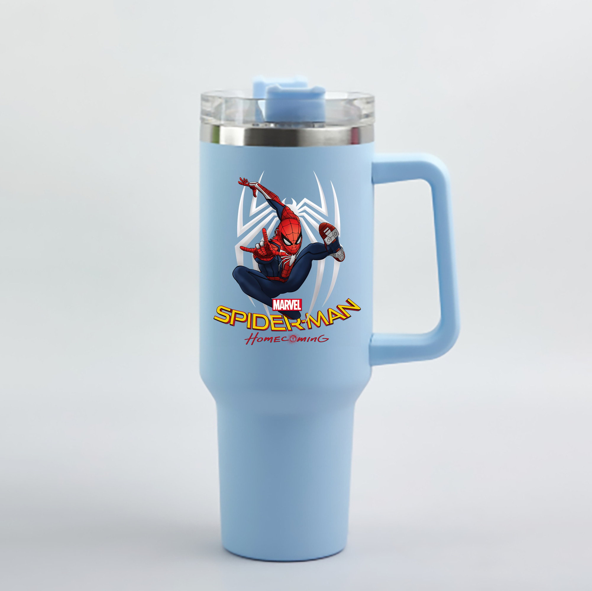 （画像用） Spider Man スパイダーマン 1200mL車用タンブラー - クリスタルステッカー（プラスチックストロー付き）
