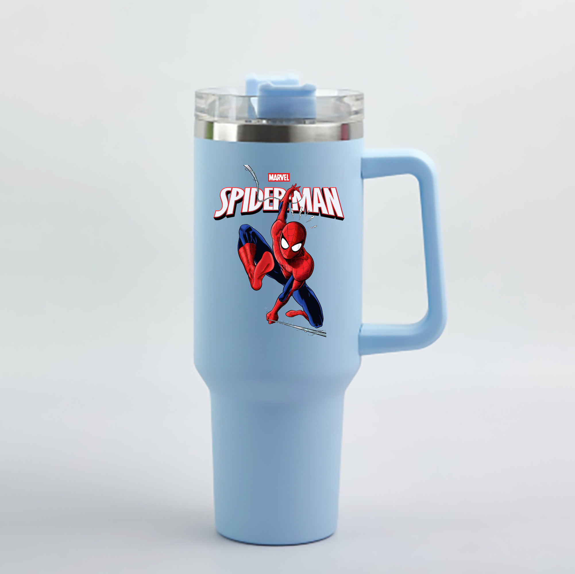 （画像用） Spider Man スパイダーマン 1200mL車用タンブラー - クリスタルステッカー（プラスチックストロー付き）