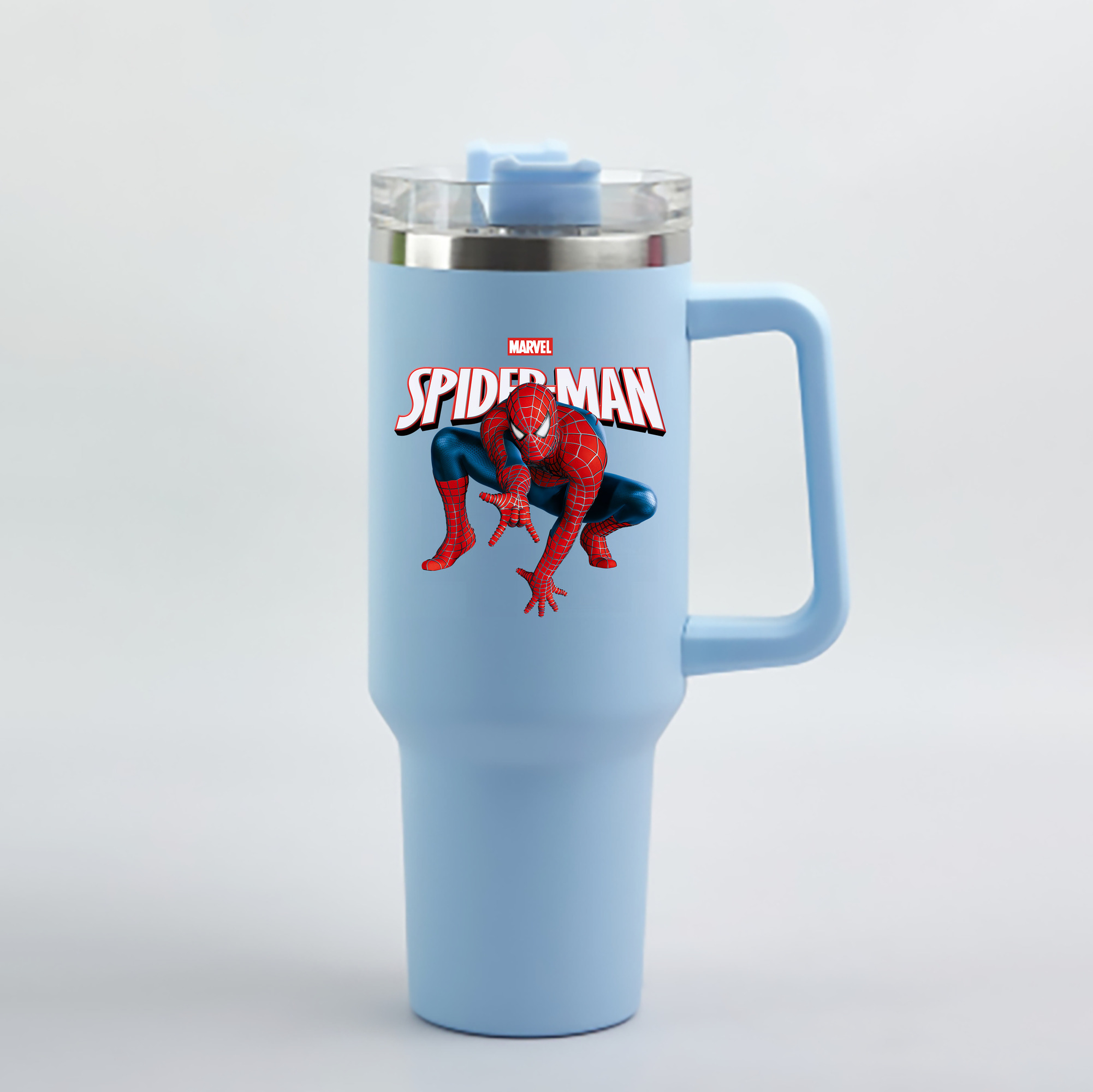 （画像用） Spider Man スパイダーマン 1200mL車用タンブラー - クリスタルステッカー（プラスチックストロー付き）